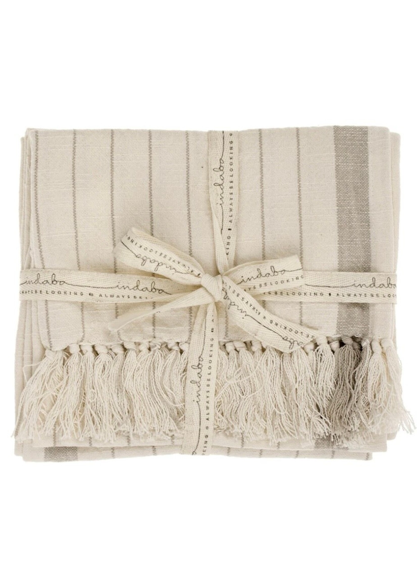 Pinstripe Hammam Hand Towels S/2, Stone