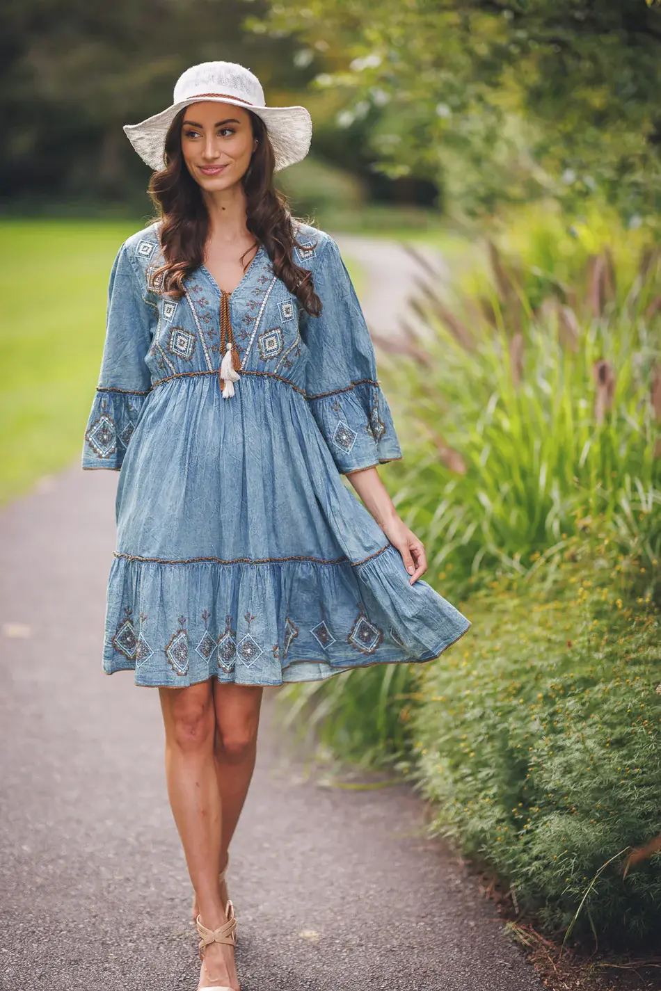 beaded denim dress Esmerelda Denim Rhinestone Bodycon Mini Dress