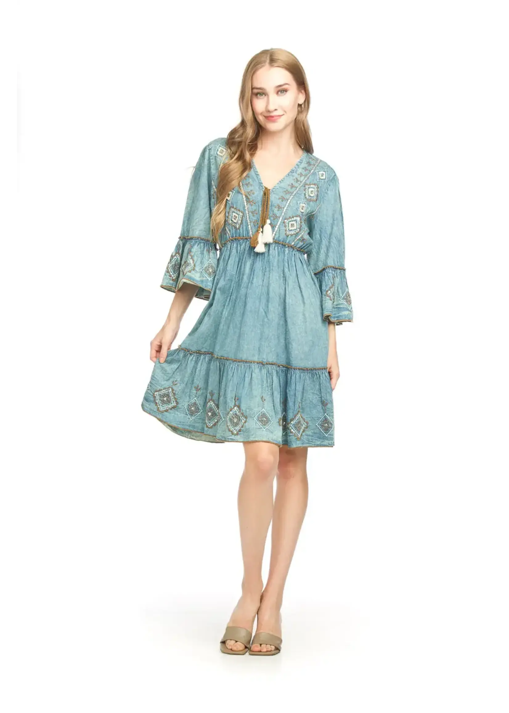 Papillon Embroidered and Beaded Denim Dress