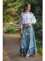 Papillon Embroidered and Beaded Tiered Denim Skirt