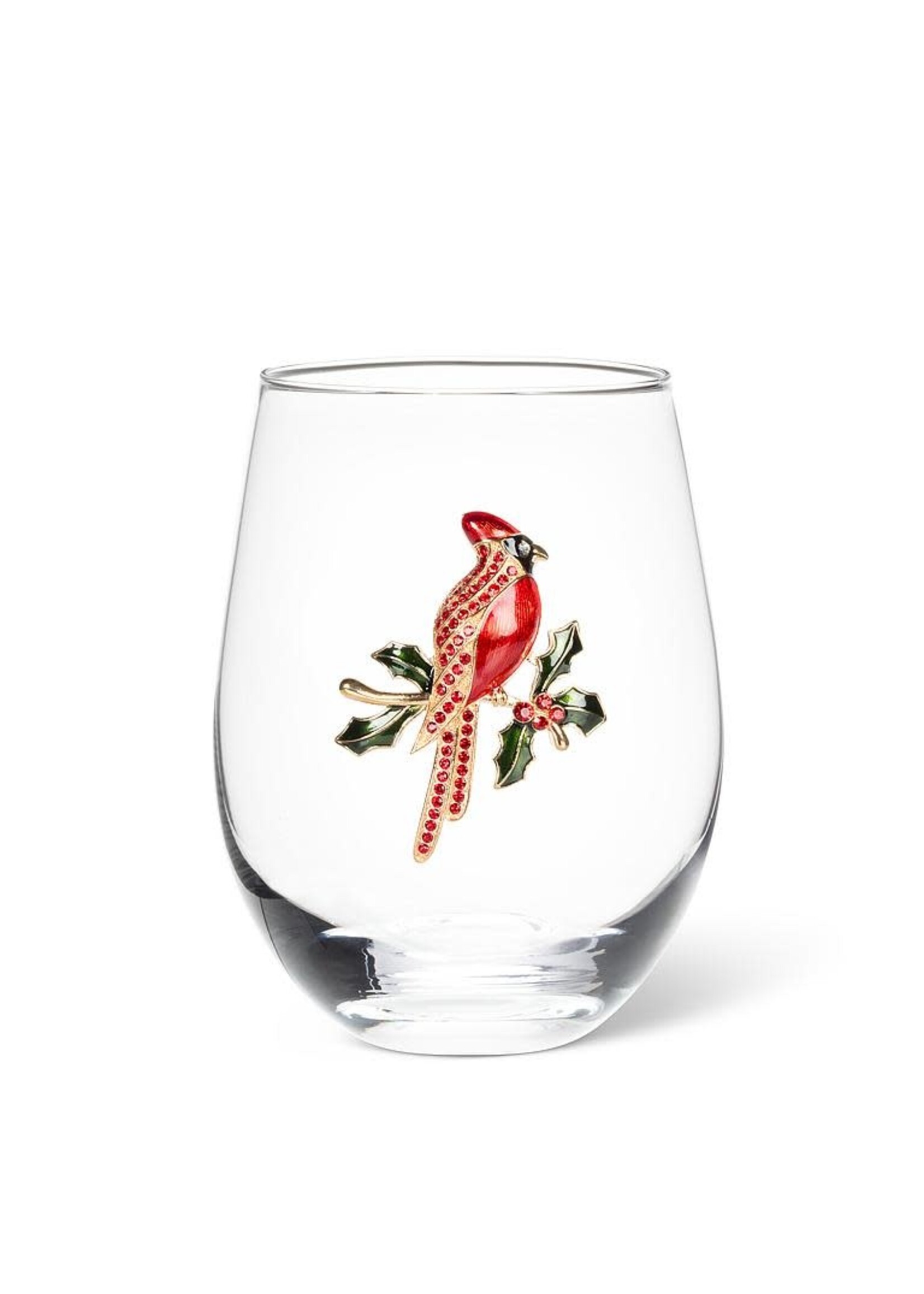 Stemless Wine Glass with Jewel Cardinal
