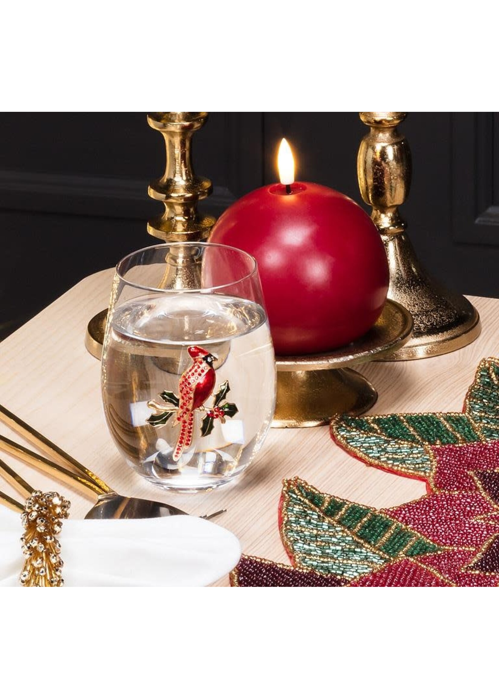 Stemless Wine Glass with Jewel Cardinal