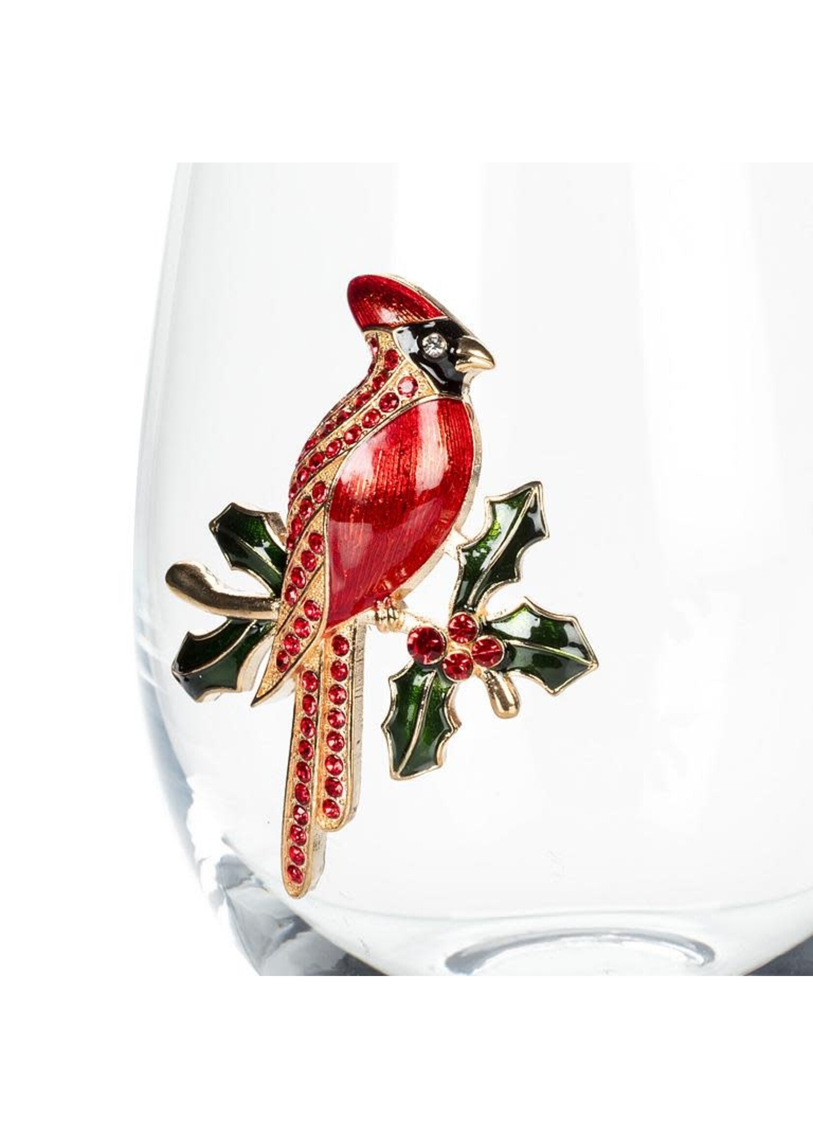 Stemless Wine Glass with Jewel Cardinal