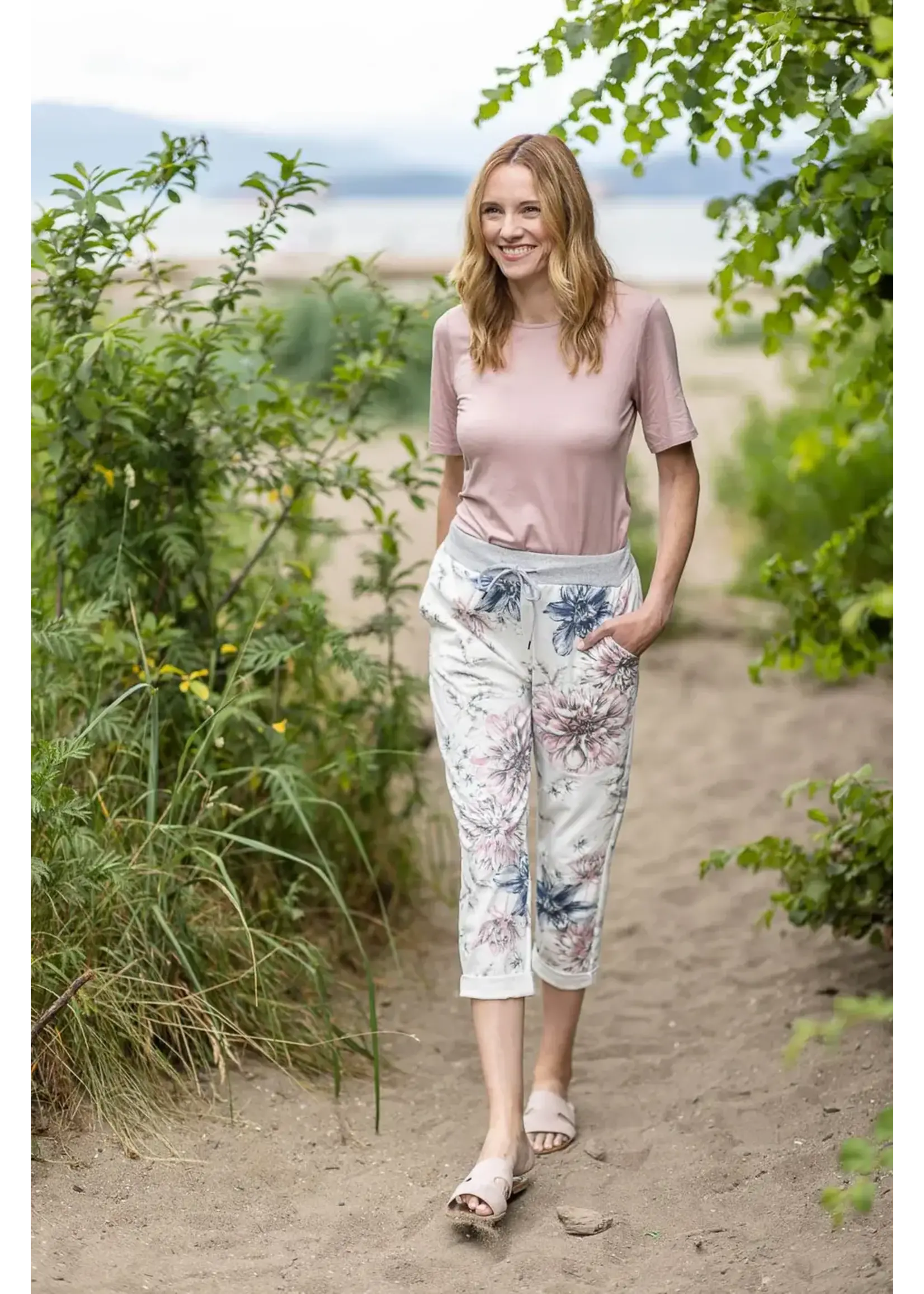Floral Stretch Cotton Blend Pants