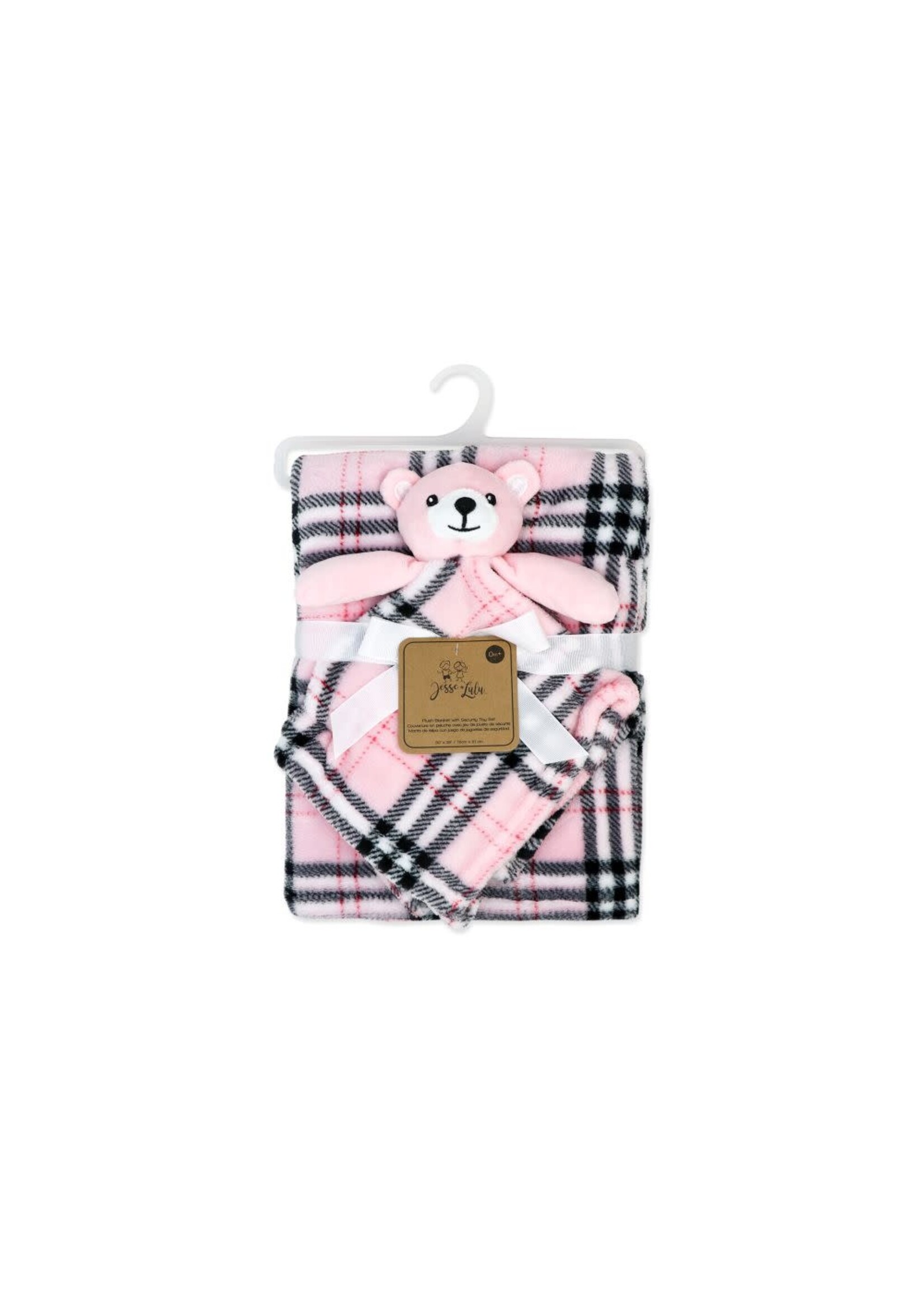 Jesse & Lulu Blanket And Nunu Set: Pink Plaid Bear