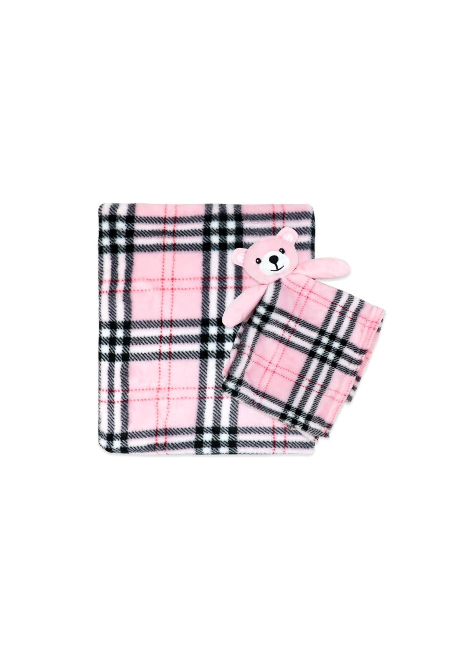 Jesse & Lulu Blanket And Nunu Set: Pink Plaid Bear