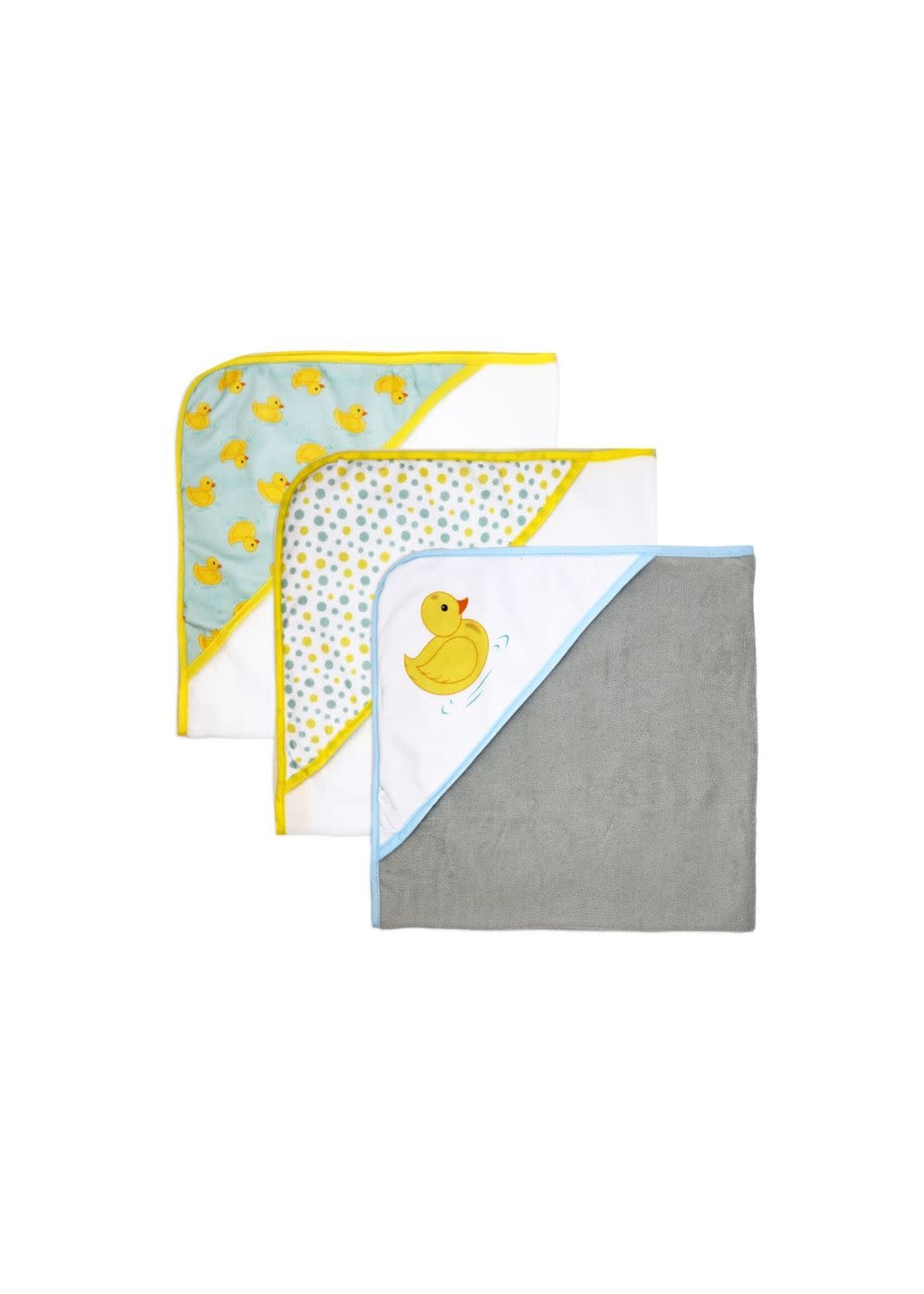 Baby Mode 8pc Bath Set - 3 Hooded Towels w/ 5 Washcloths: Aqua Duckies