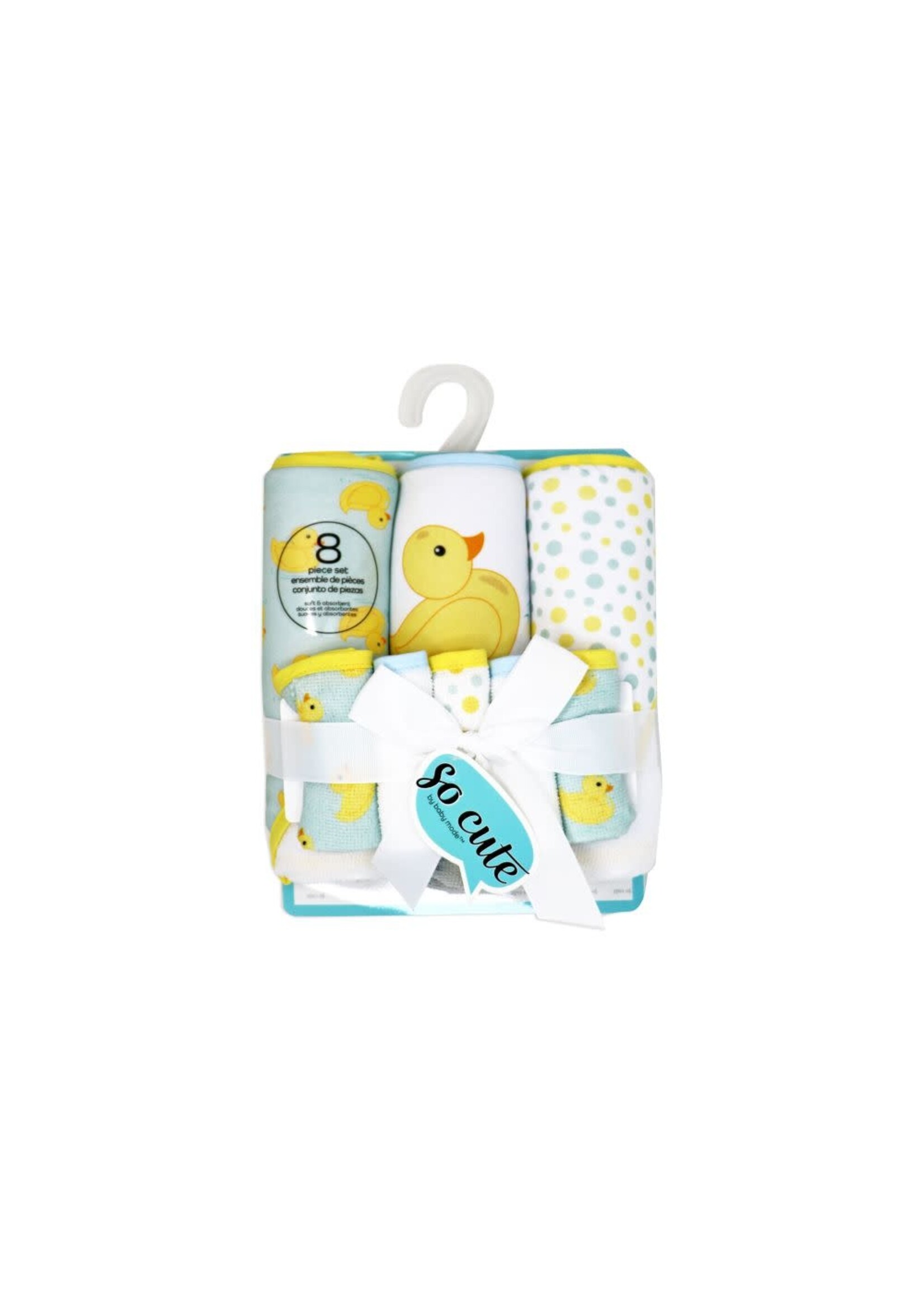 Baby Mode 8pc Bath Set - 3 Hooded Towels w/ 5 Washcloths: Aqua Duckies