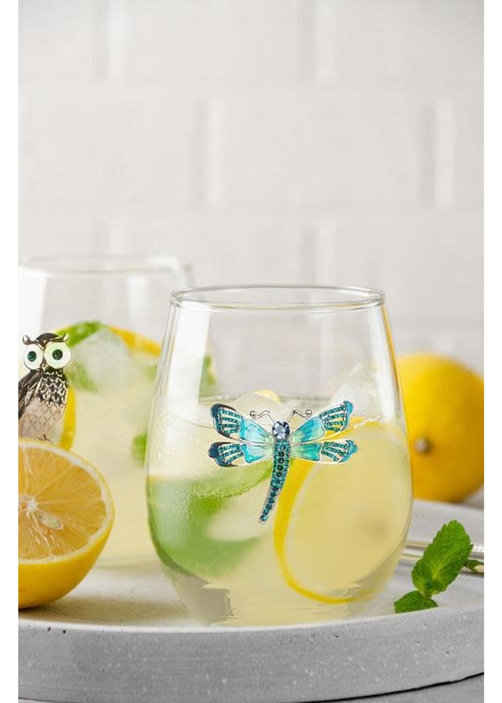 Stemless Wine Glass with Jewelled Dragonfly