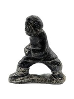 Astride Inuit Holding onto Food Soapstone Carving