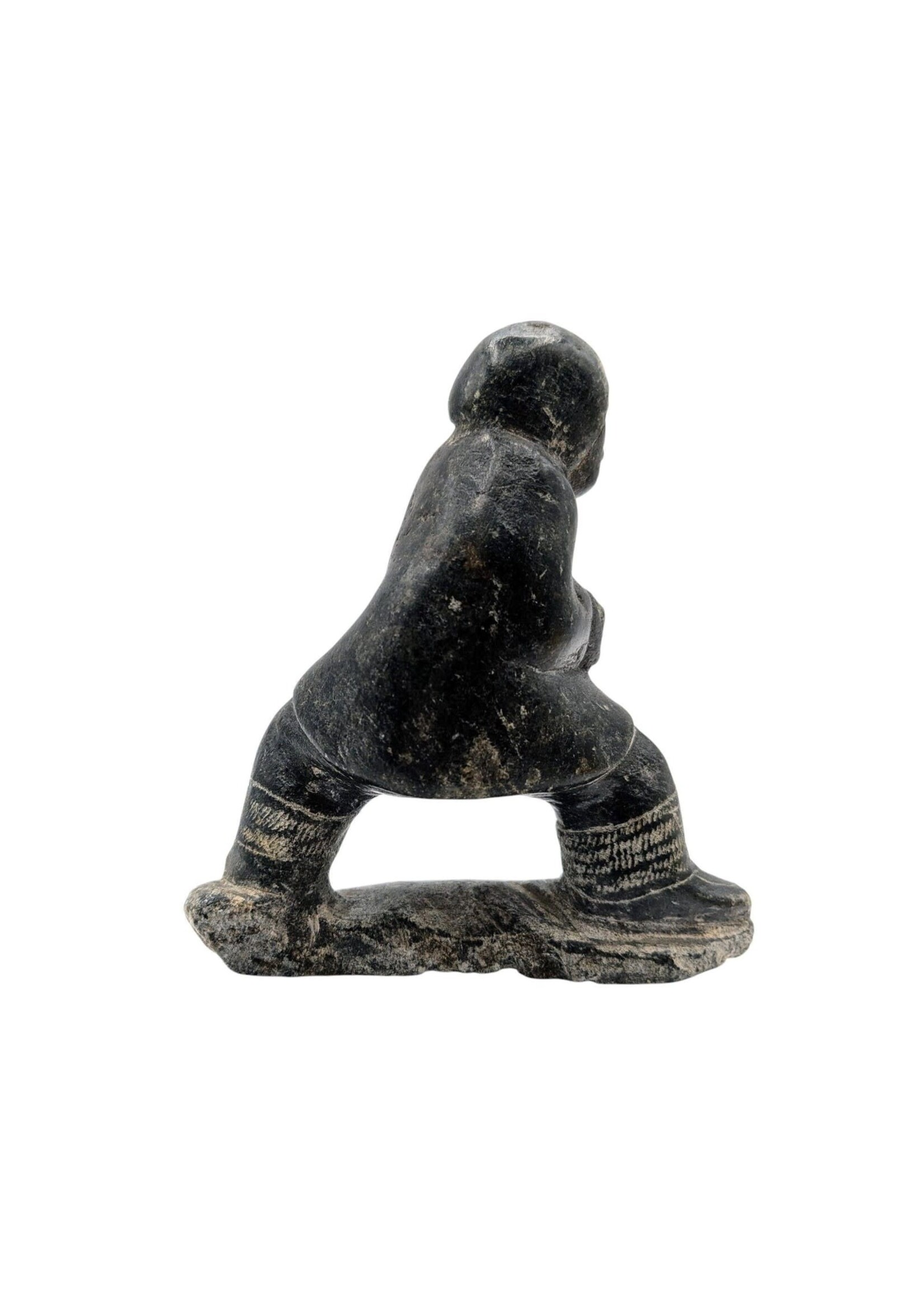 Astride Inuit Holding onto Food Soapstone Carving