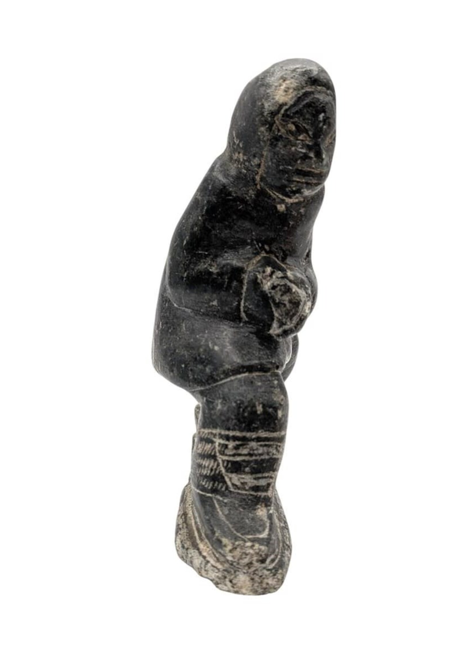 Astride Inuit Holding onto Food Soapstone Carving