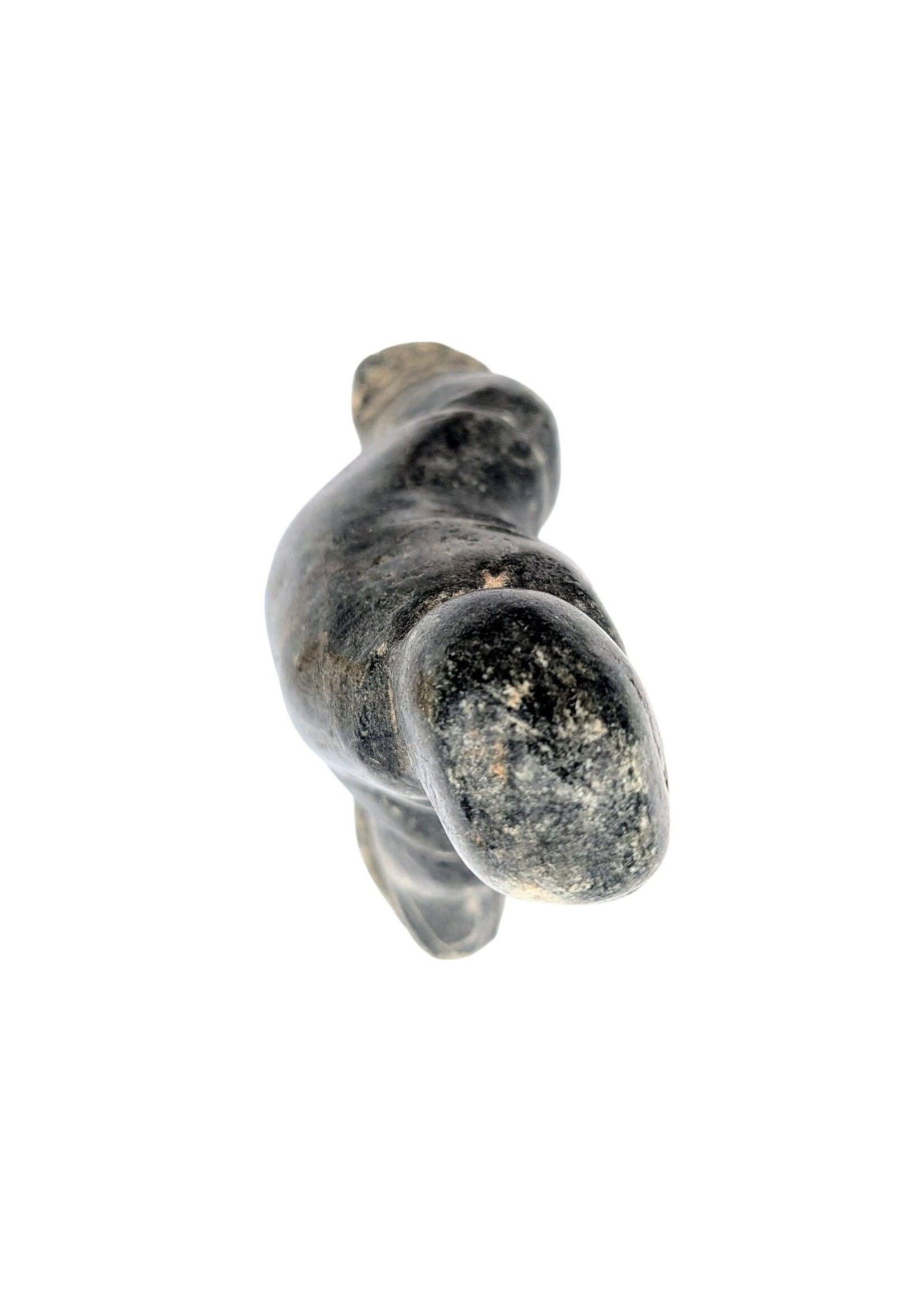 Astride Inuit Holding onto Food Soapstone Carving