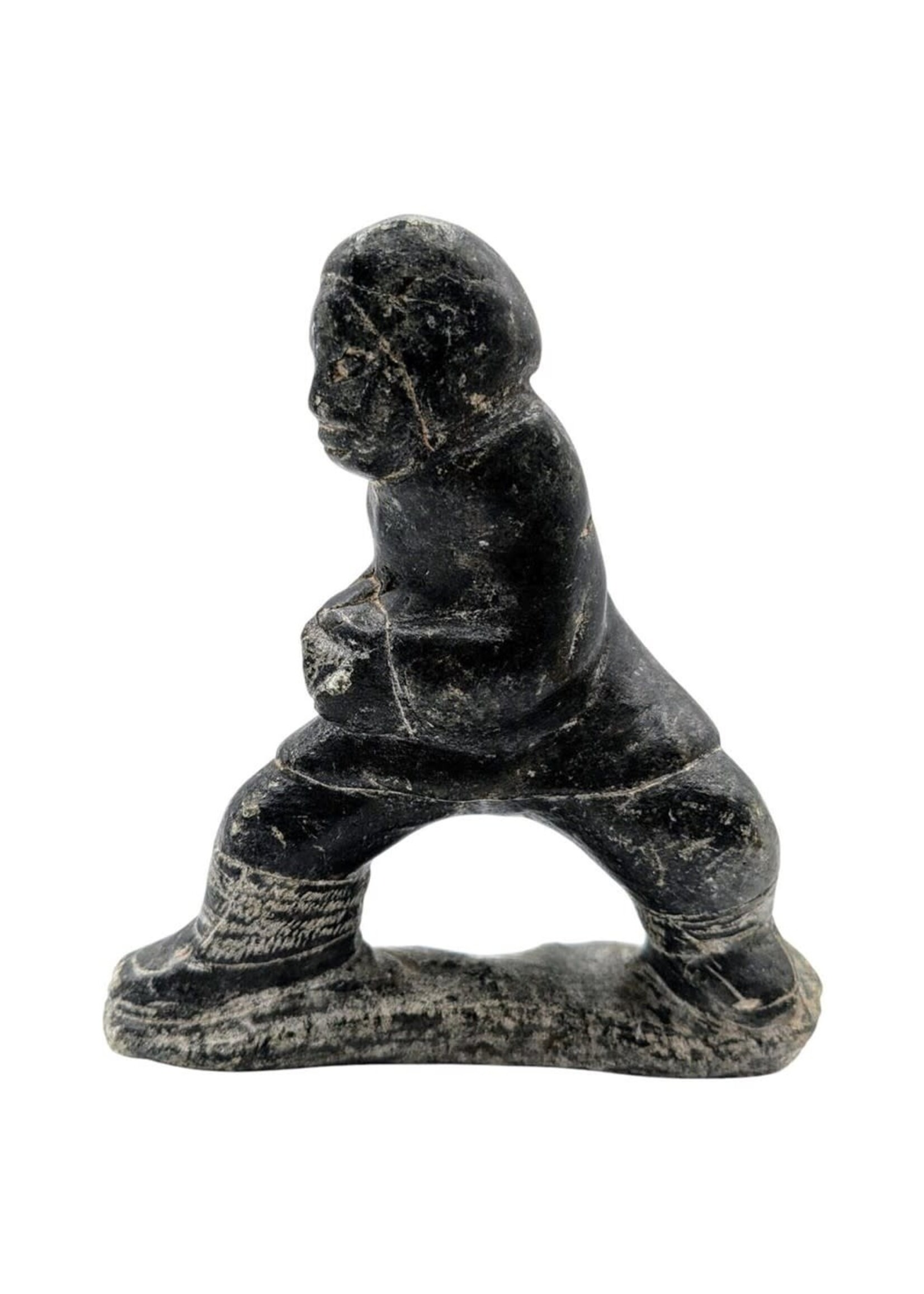 Astride Inuit Holding onto Food Soapstone Carving