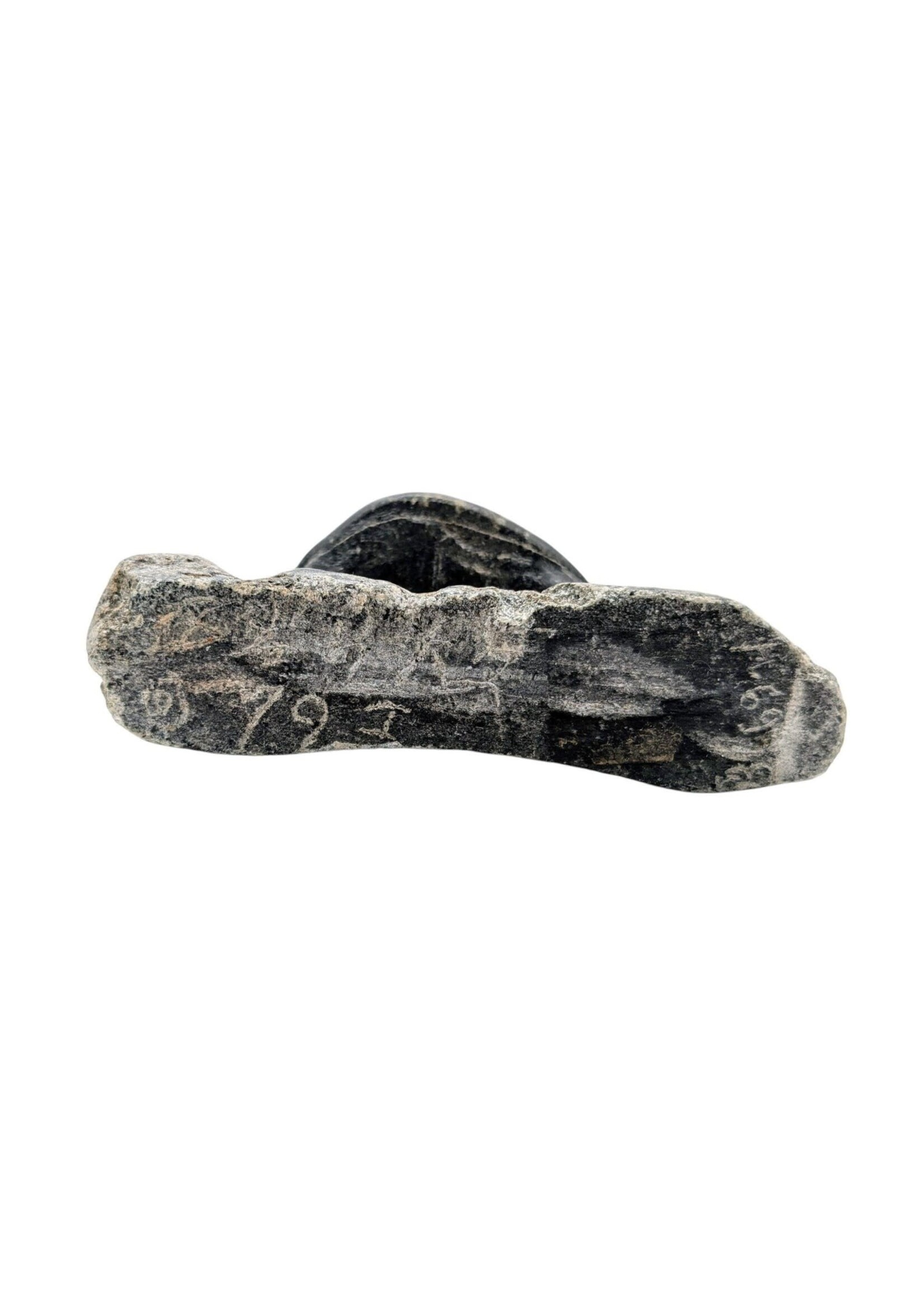 Astride Inuit Holding onto Food Soapstone Carving