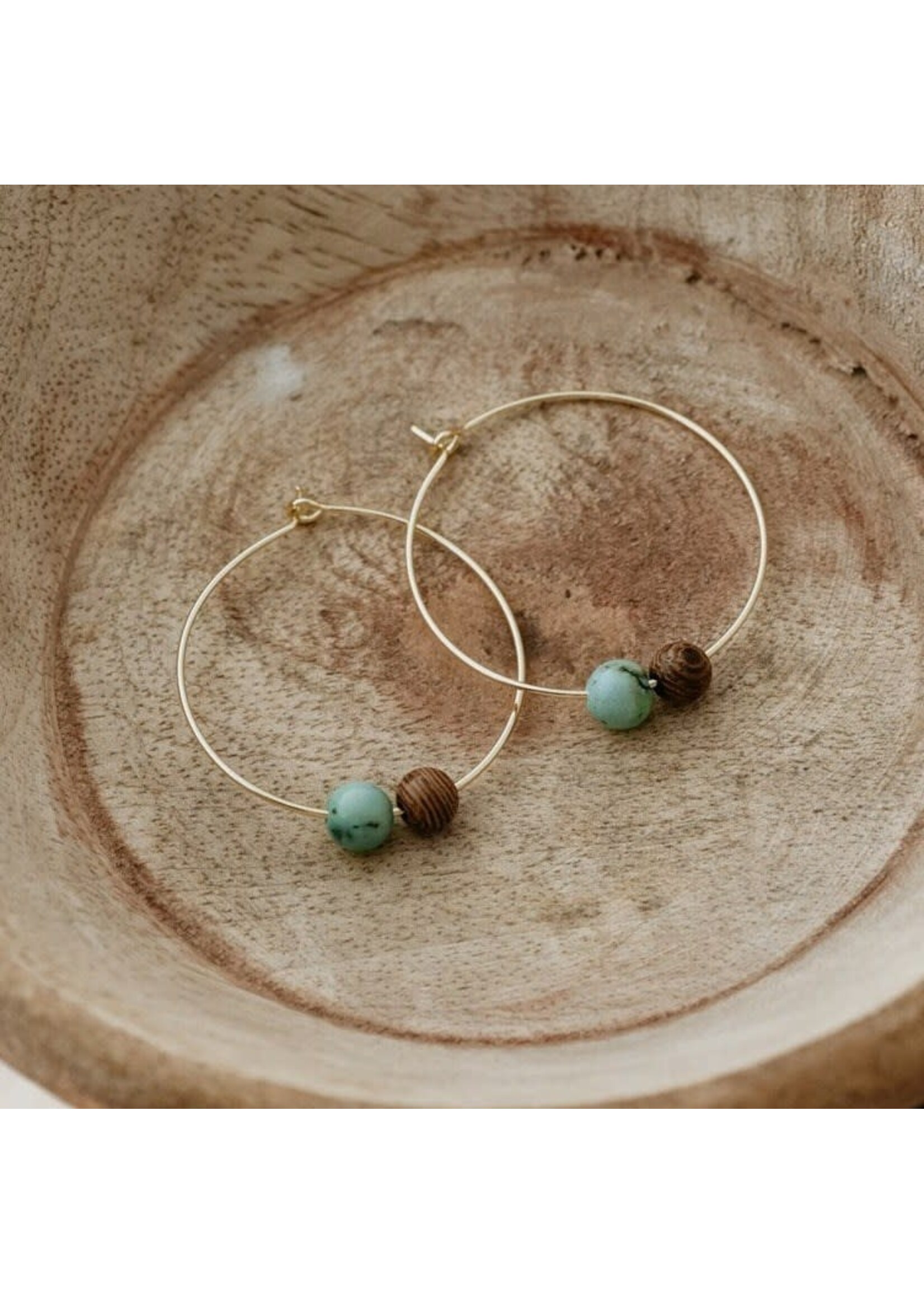Wild Abandon Earthy whispers hoops-wood/turquoise Gold