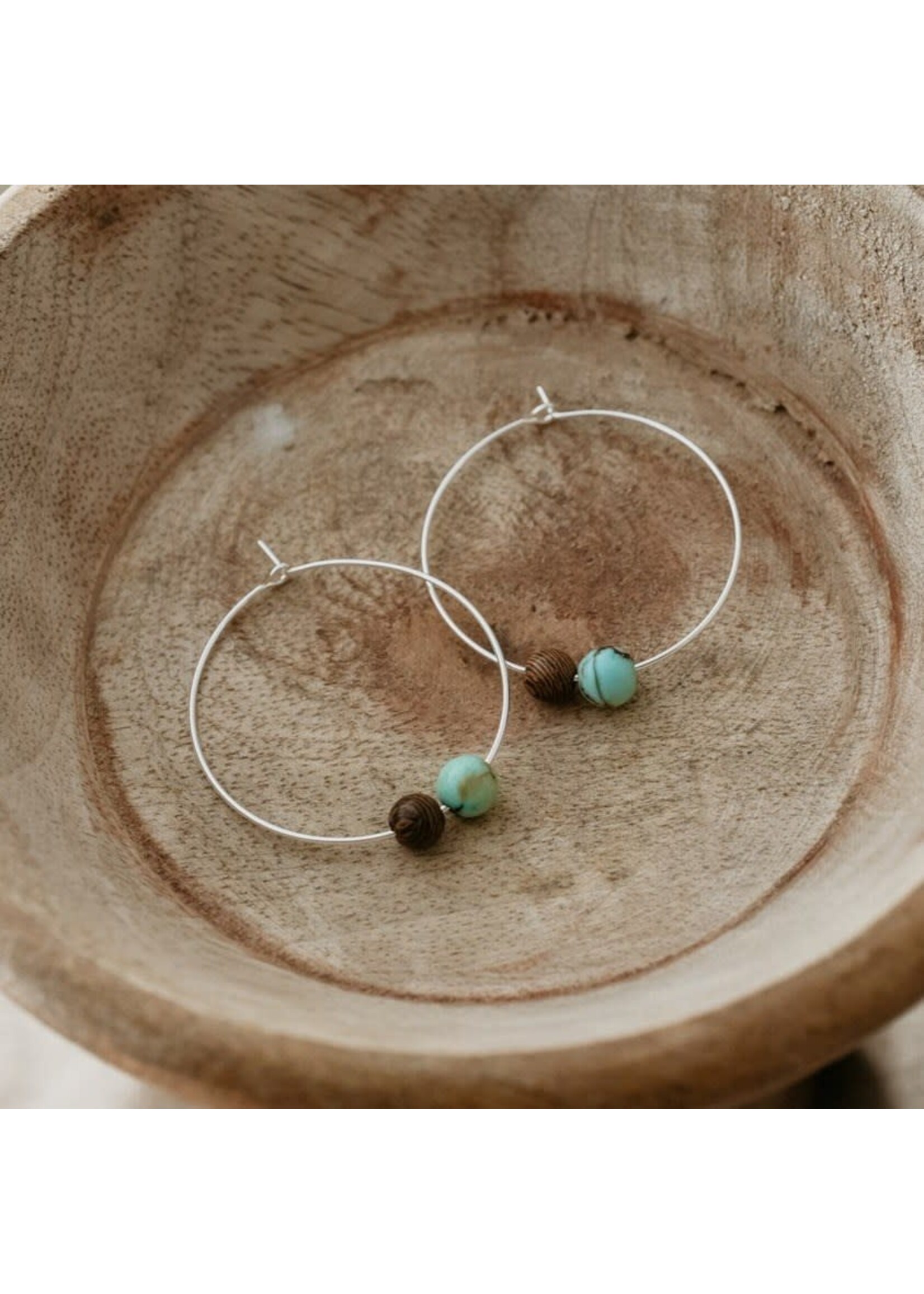 Wild Abandon Earthy whispers hoops-wood/turquoise Silver