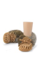 Laurentian Chief Baby moccasins with, fur collar, insole, moka