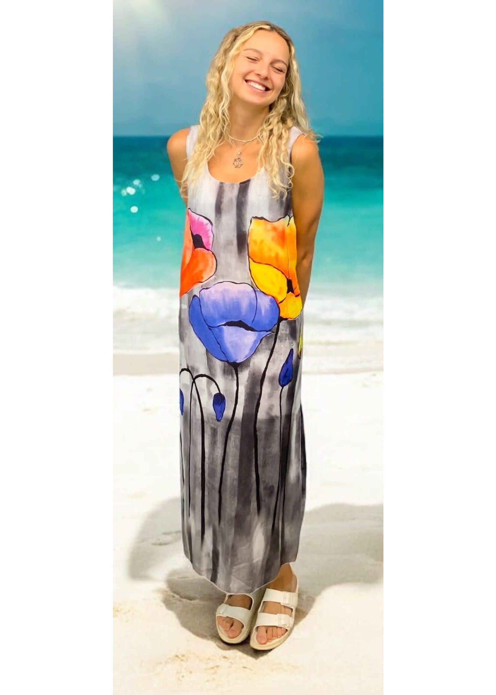 PATTERNED LONG TANK DRESS POPPY