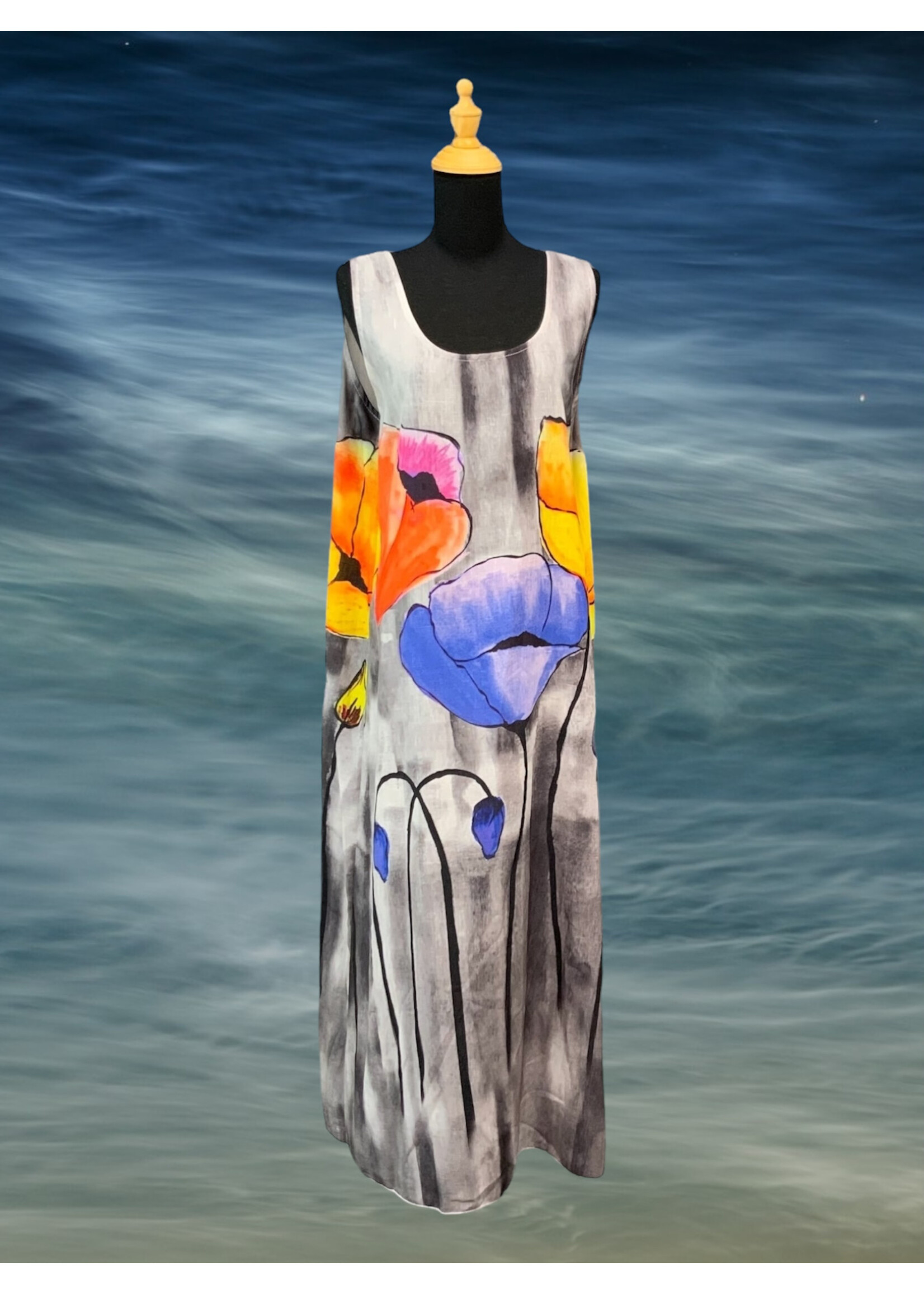 PATTERNED LONG TANK DRESS POPPY
