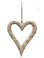 Mango Wood Chunky Heart - Vintage White 9"