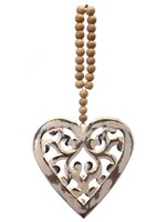 Mango Wood Heart with Beads - Filigree 6"