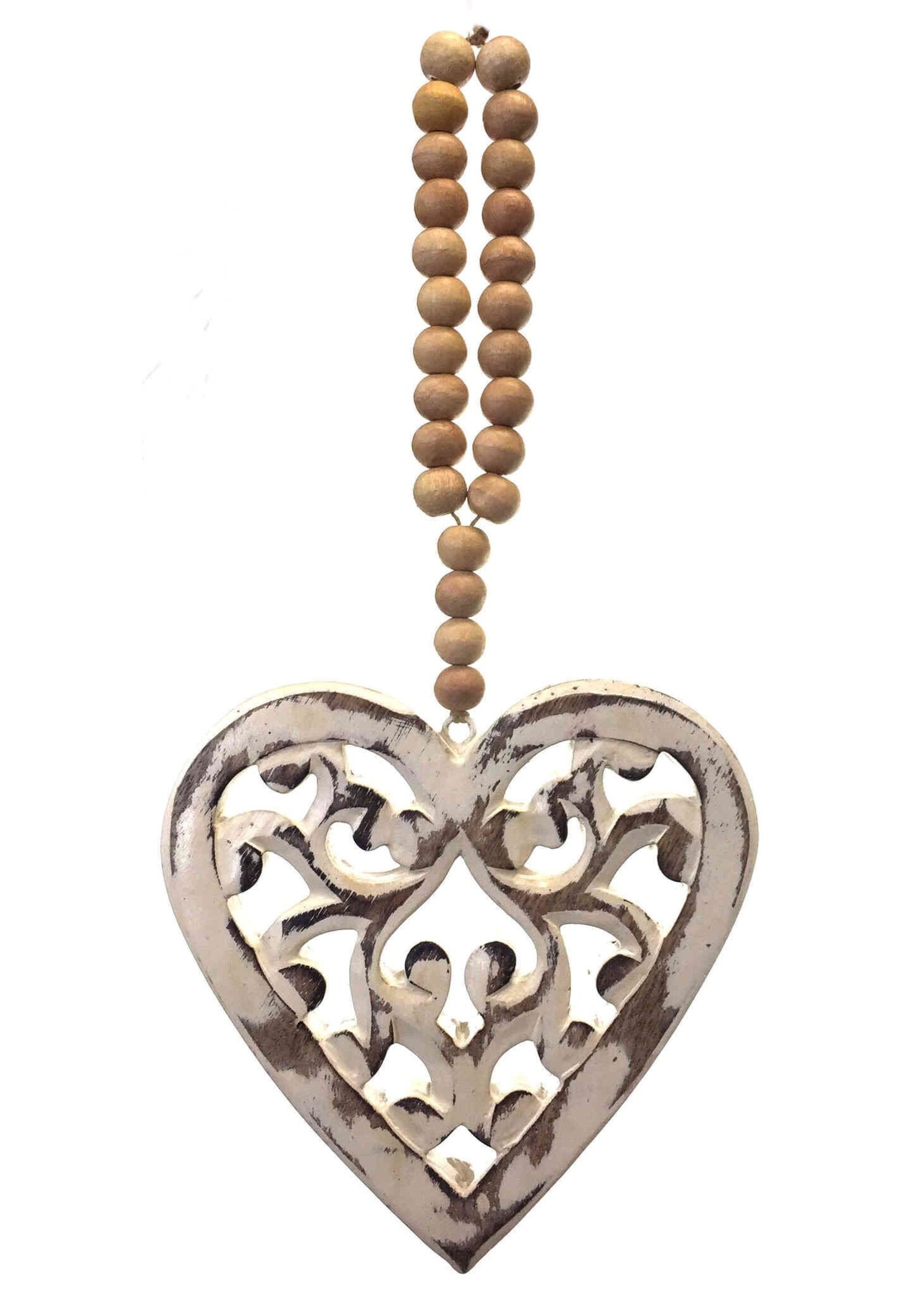 Mango Wood Heart with Beads - Filigree 6"