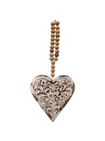 Mango Wood Heart with Beads - Floral 6"