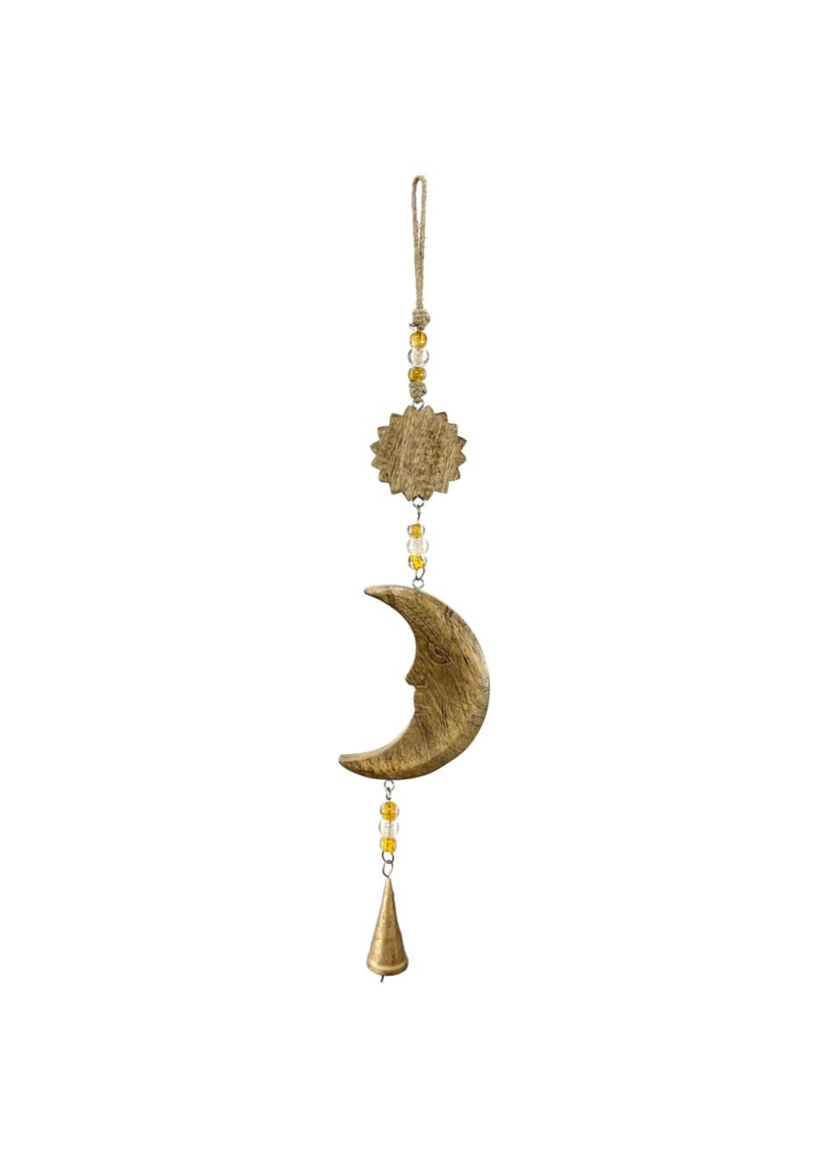 Mango Wood Bell Chimes - Sun & Moon Natural 24"