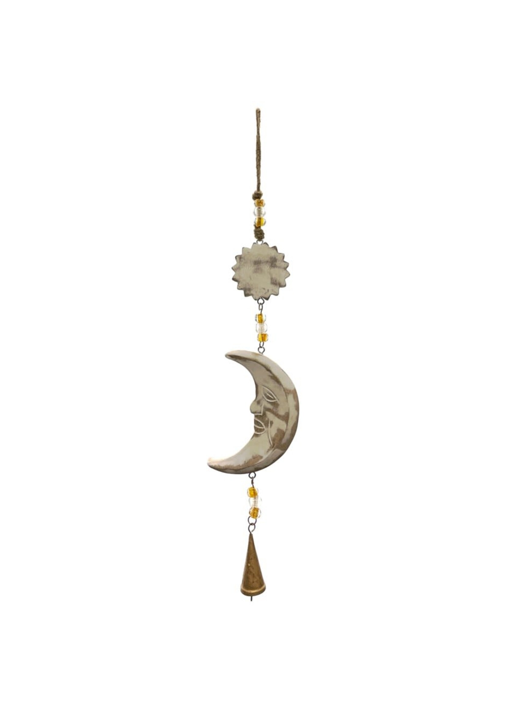 Mango Wood Bell Chimes - Sun & Moon Vintage White 24"
