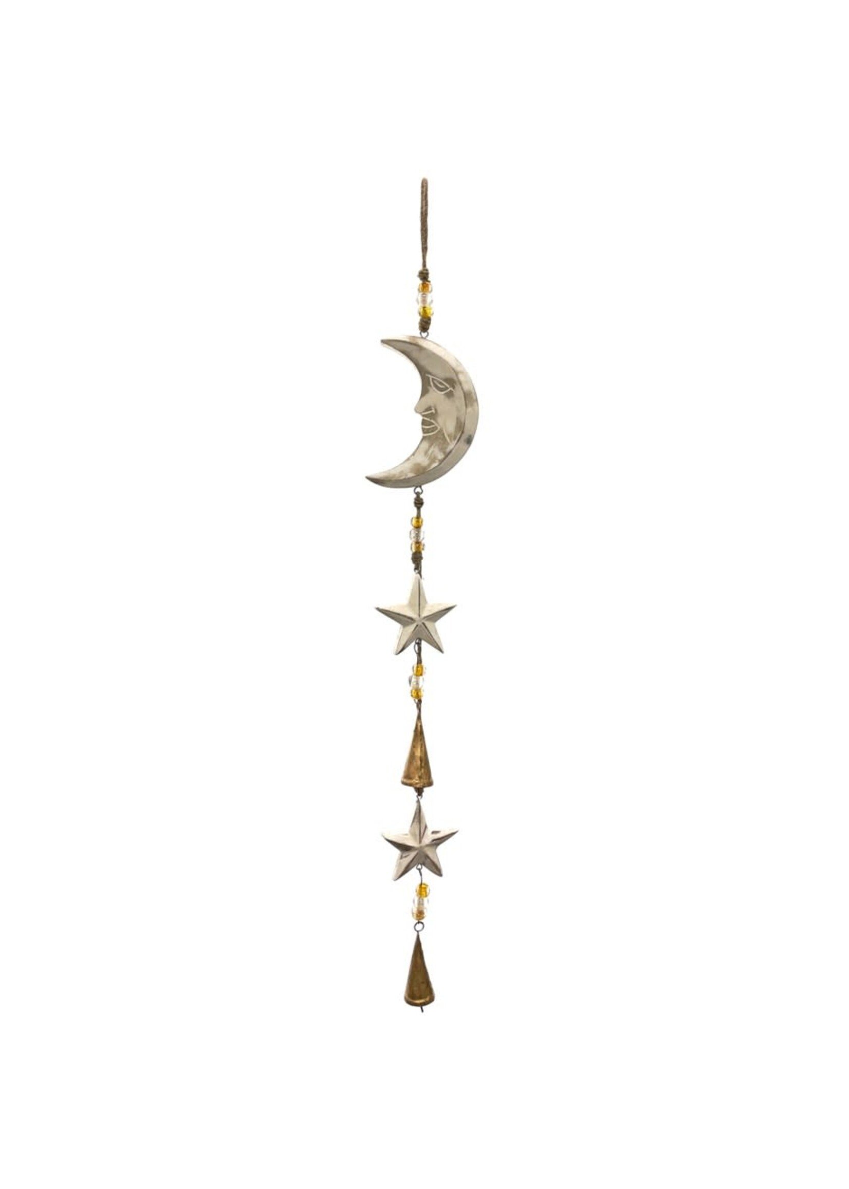 Mango Wood Bell Chimes - Moon & Stars Vintage White 32"