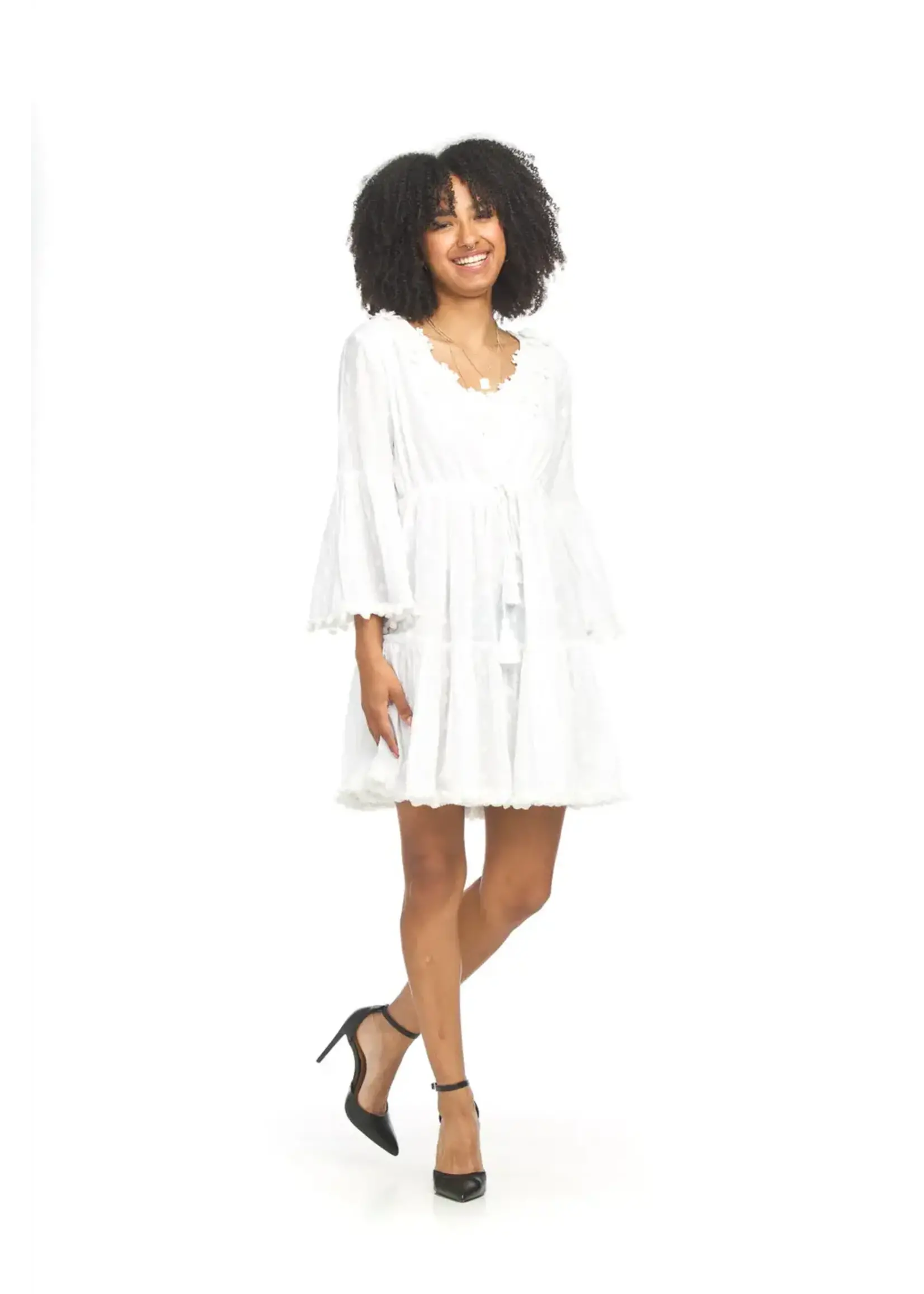 Cotton Bell Sleeve Dress With 3D Rose - XXL