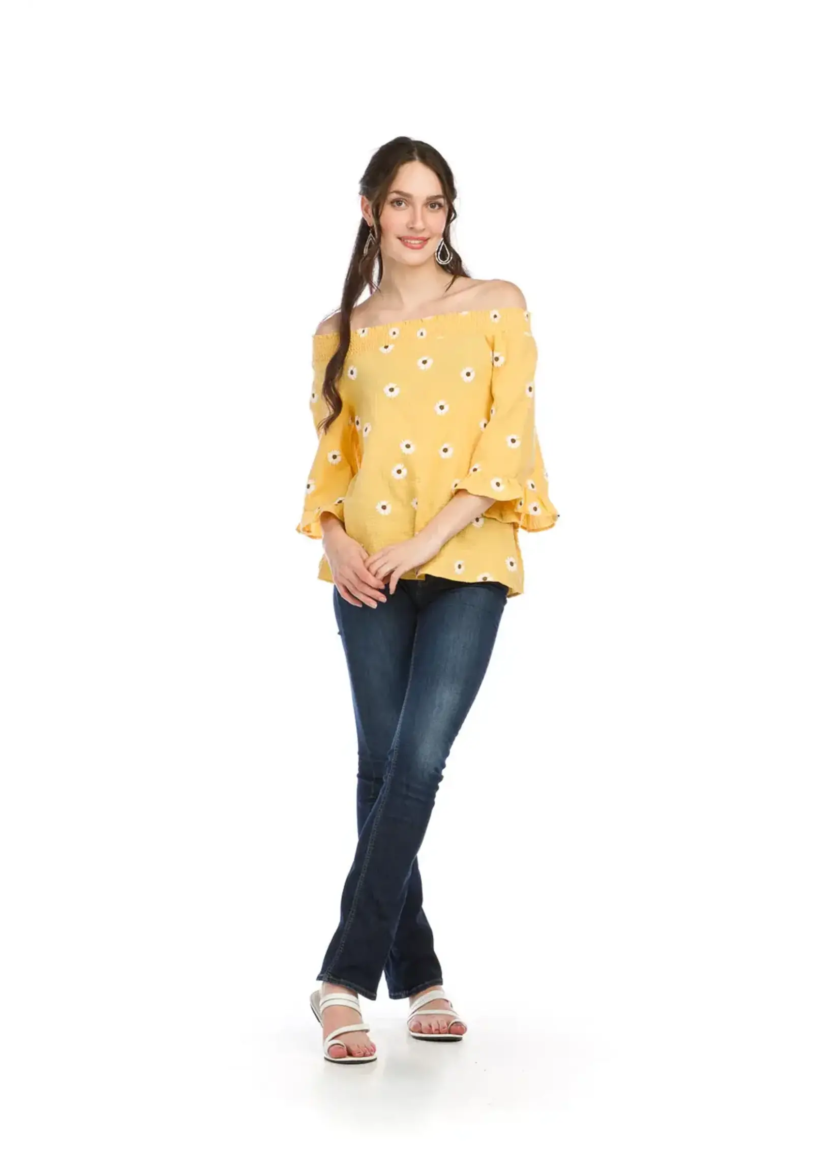 Daisy Printed Double Gauze Ots Blouse