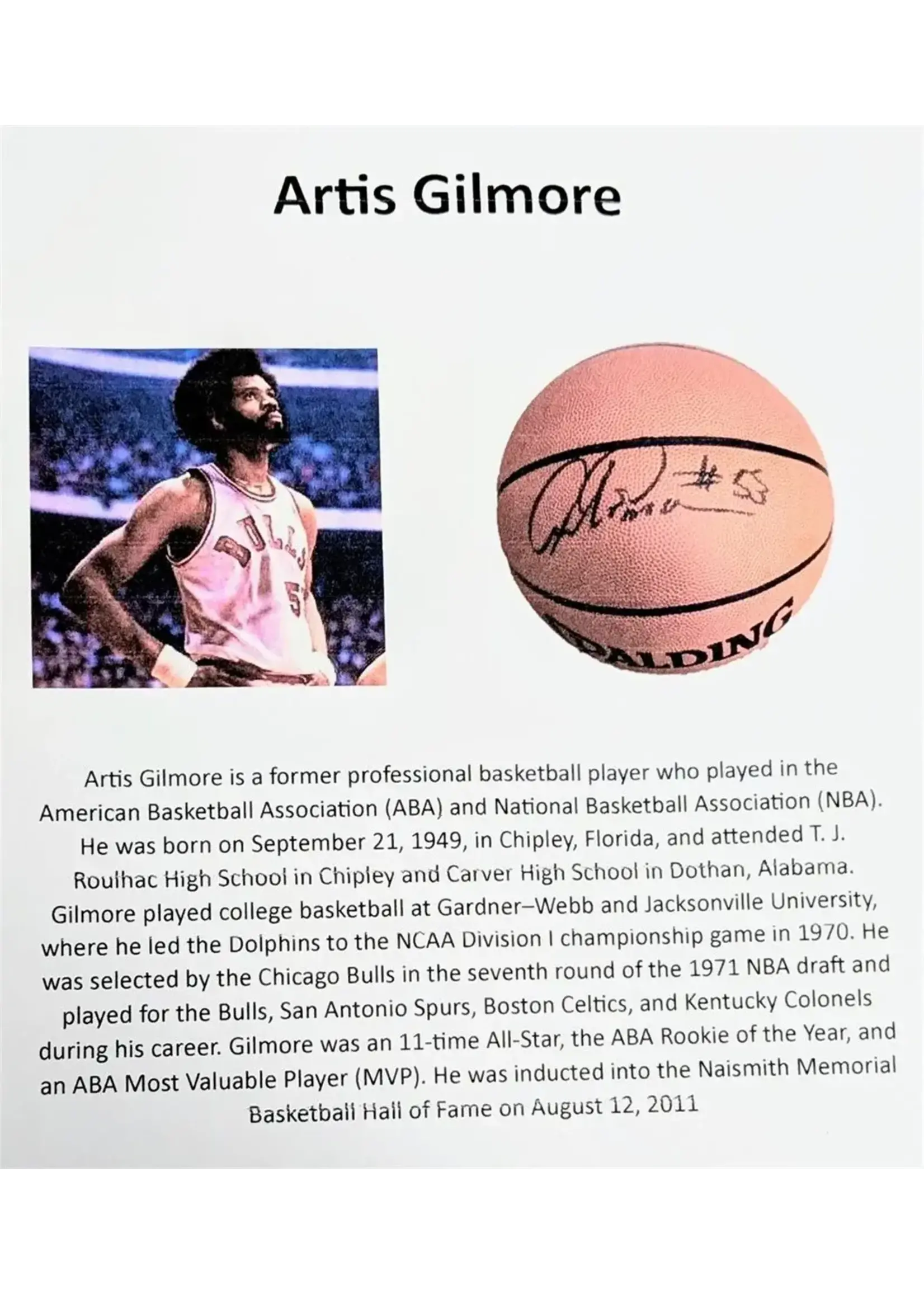 Autographed Artis Gilmore Basketball Hall of fame