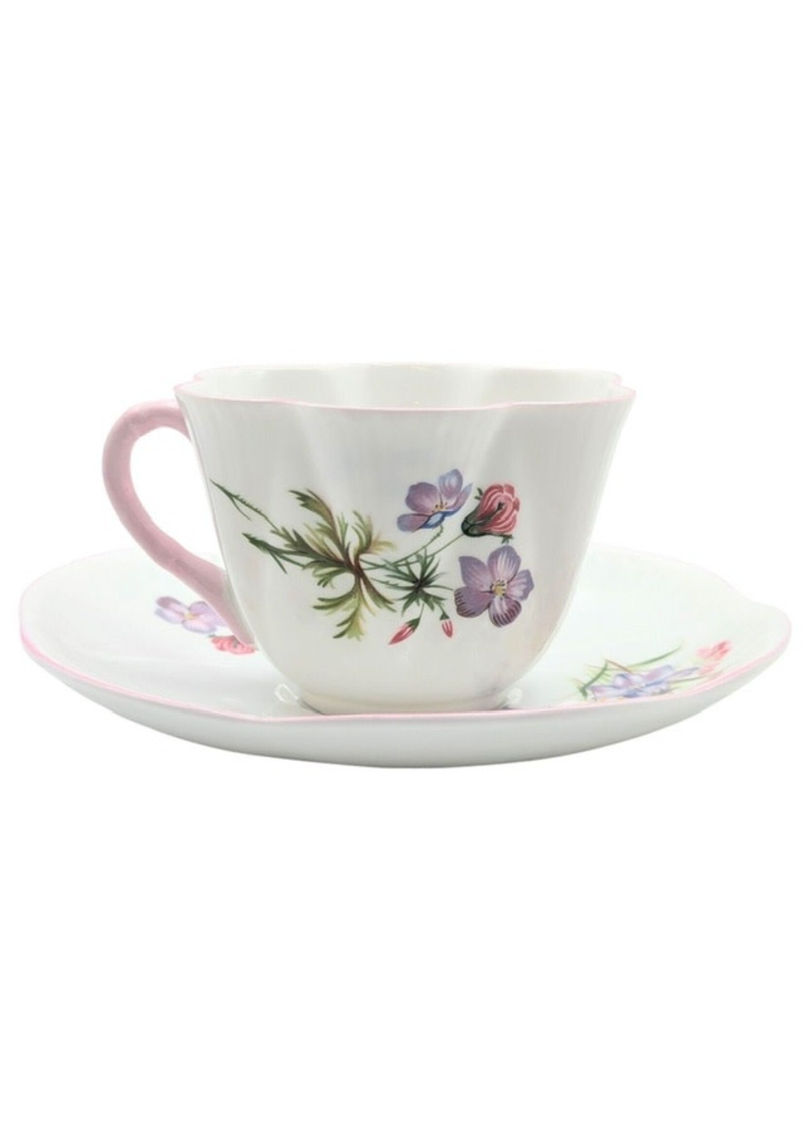 SHELLEY Floral Teacup W Pink Handle