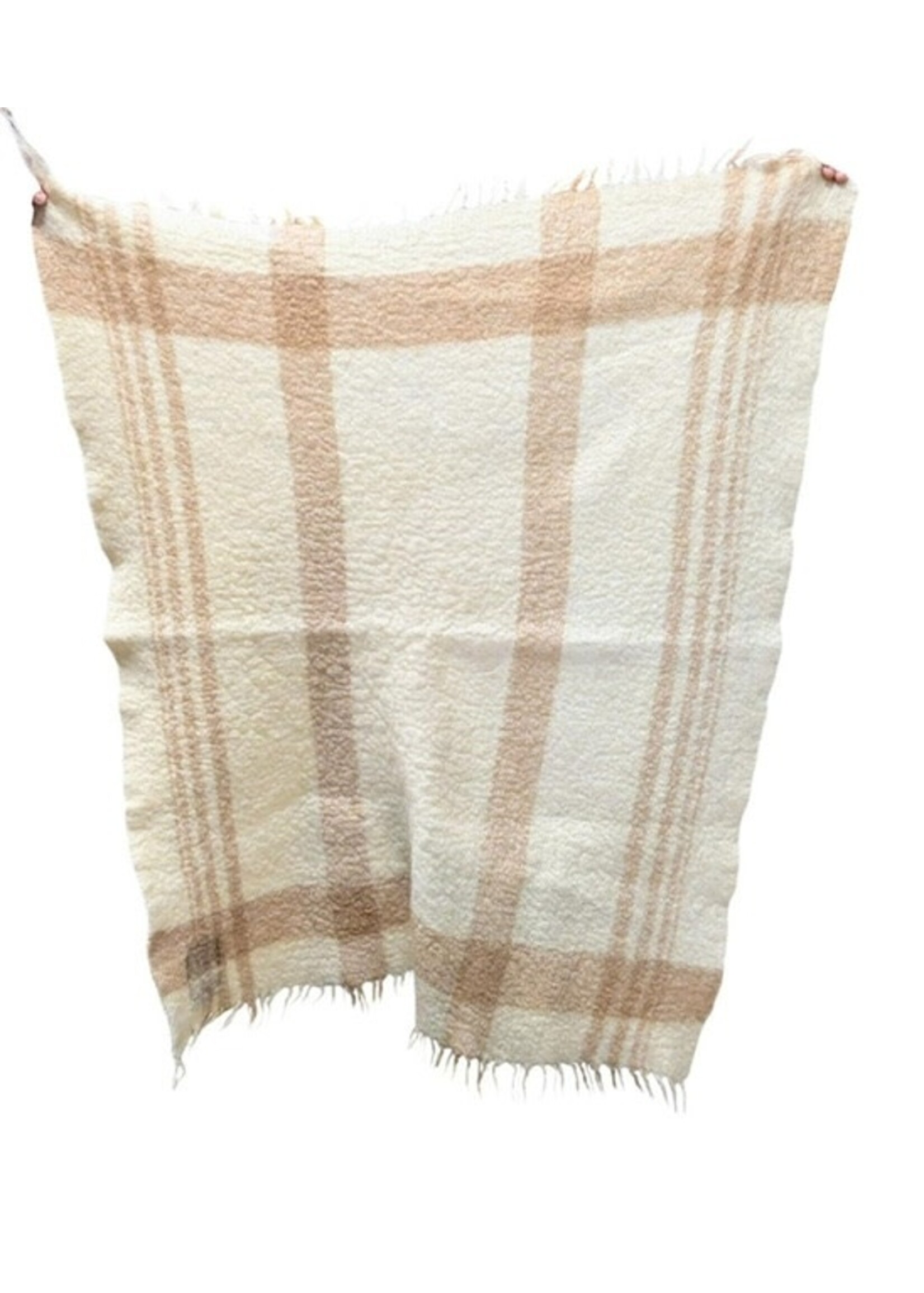 Vintage Eatons Wool Blend Plaid Blanket With Fringe