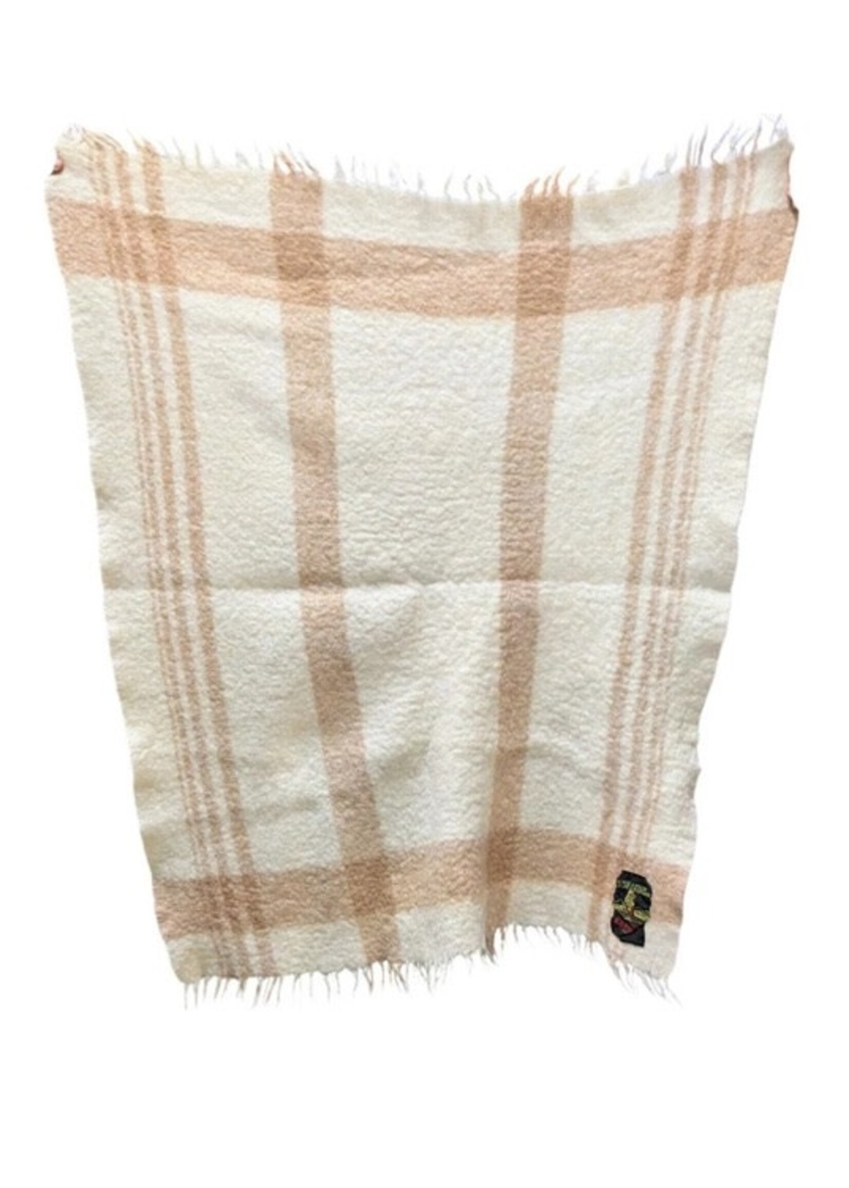 Vintage Eatons Wool Blend Plaid Blanket With Fringe