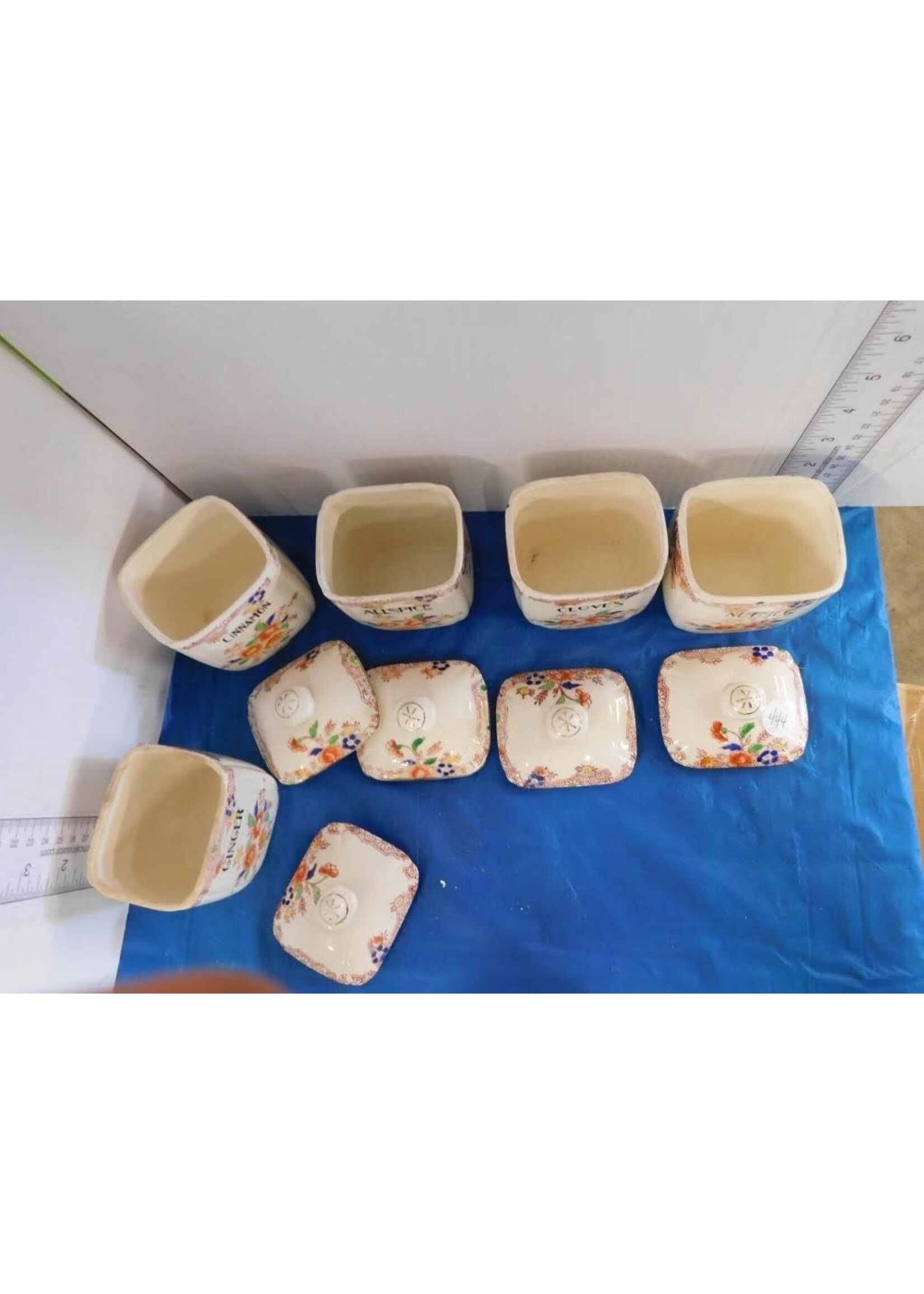 5 SPICE JARS - MORIMURA HAND PAINTED CIRCA 1940'S