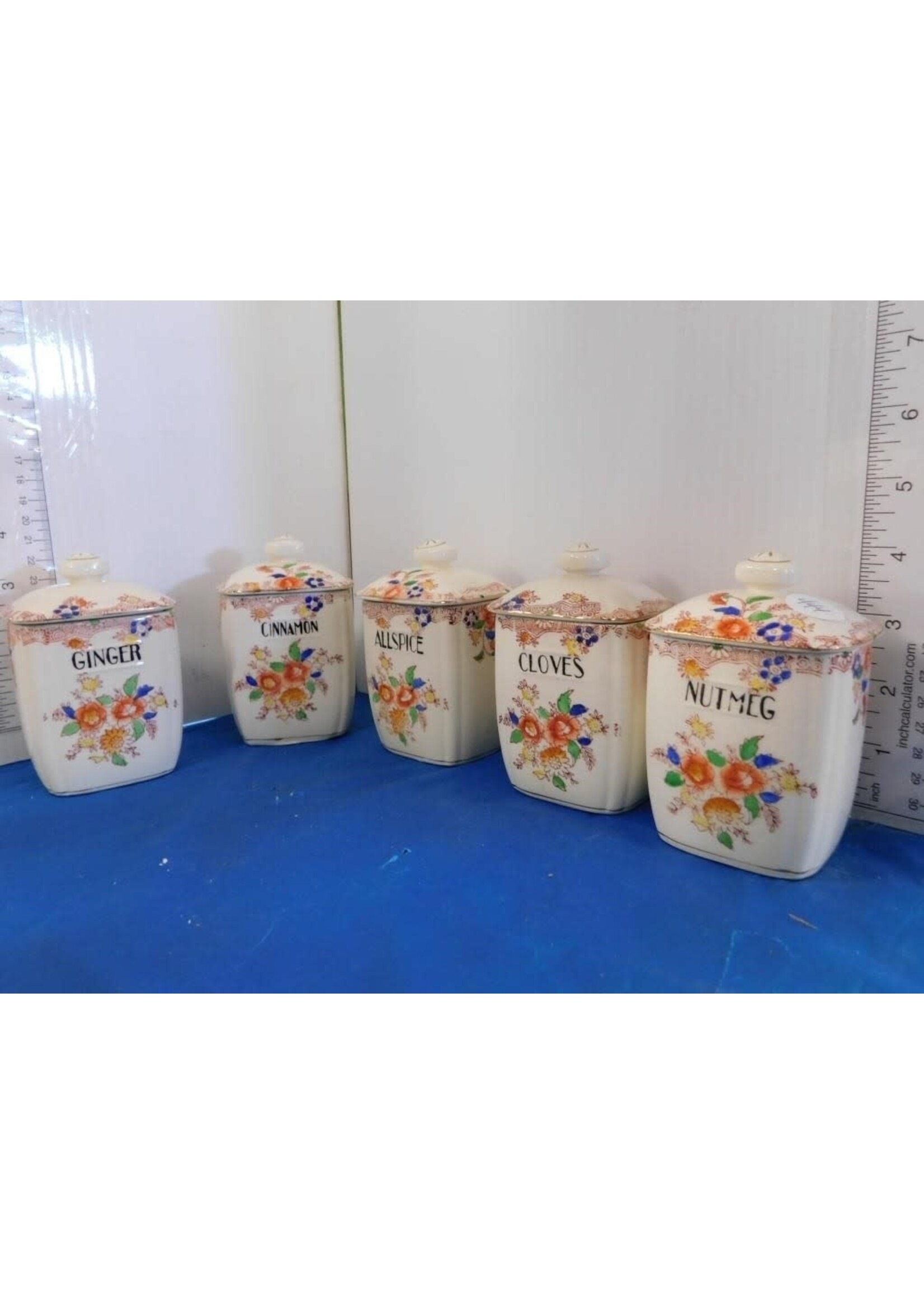 5 SPICE JARS - MORIMURA HAND PAINTED CIRCA 1940'S