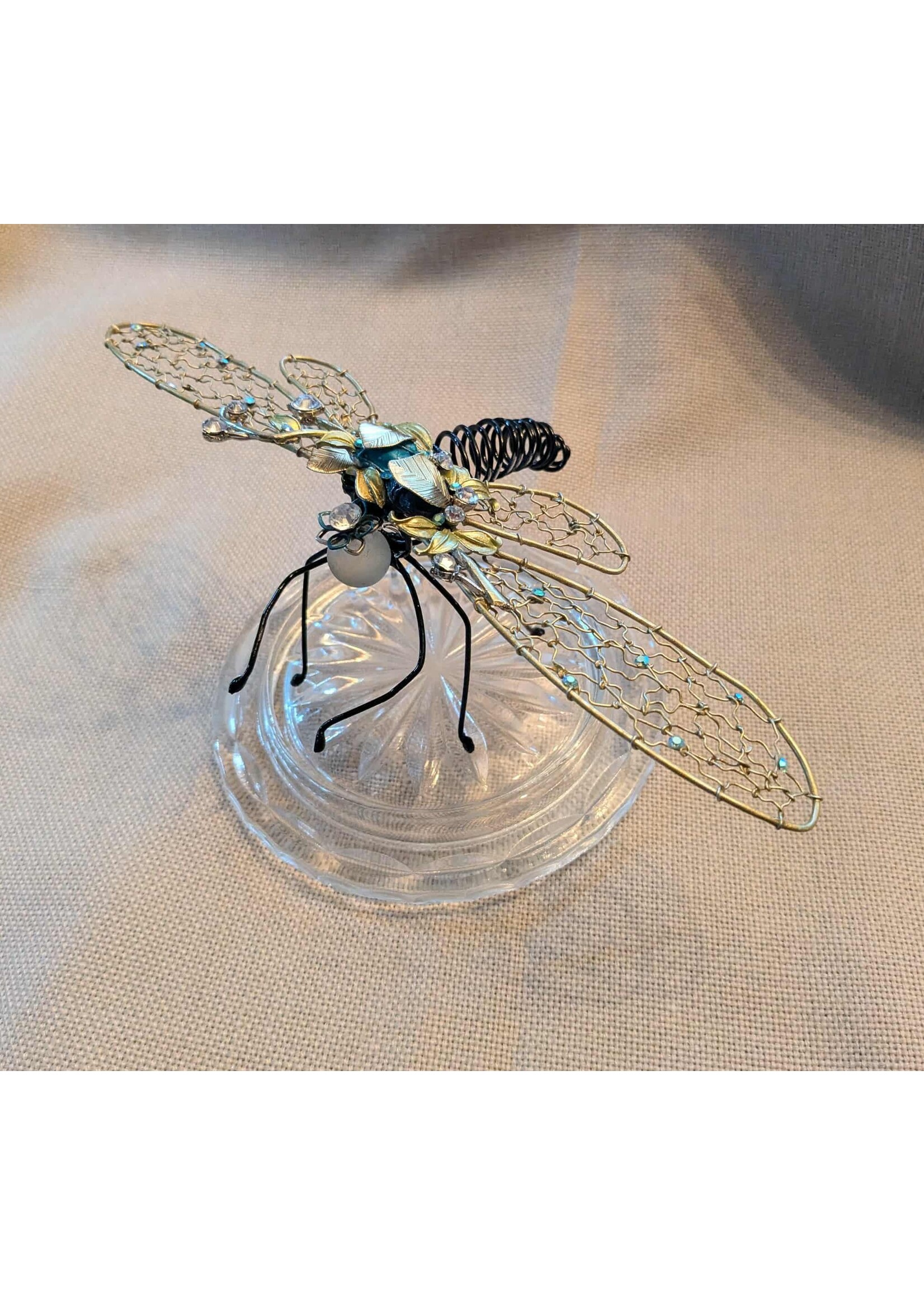 The Grumpy Toad Golden Dragonfly Wire Sculpture