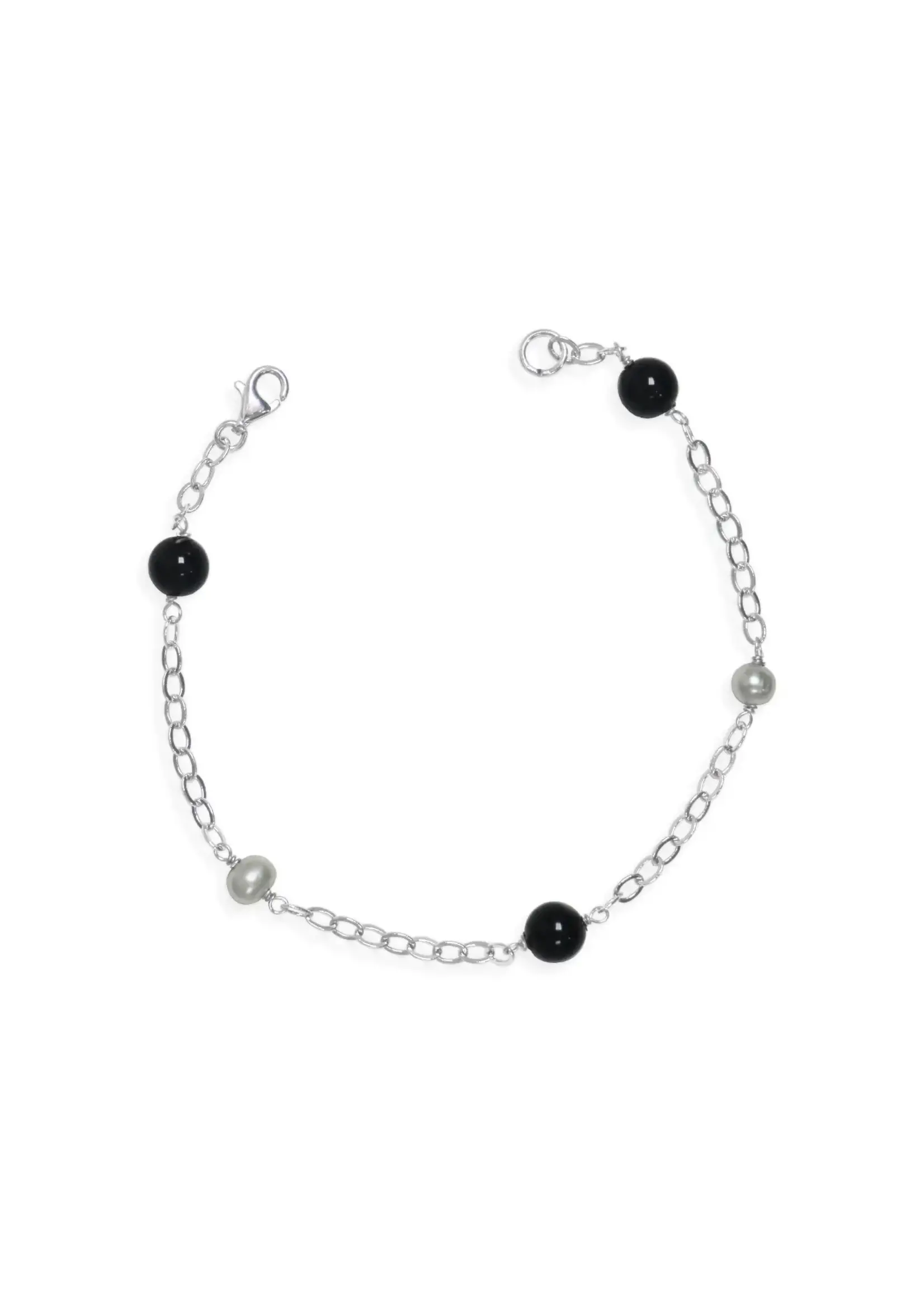 Stationed Onyx and Fresh Water Pearls  Bracelet