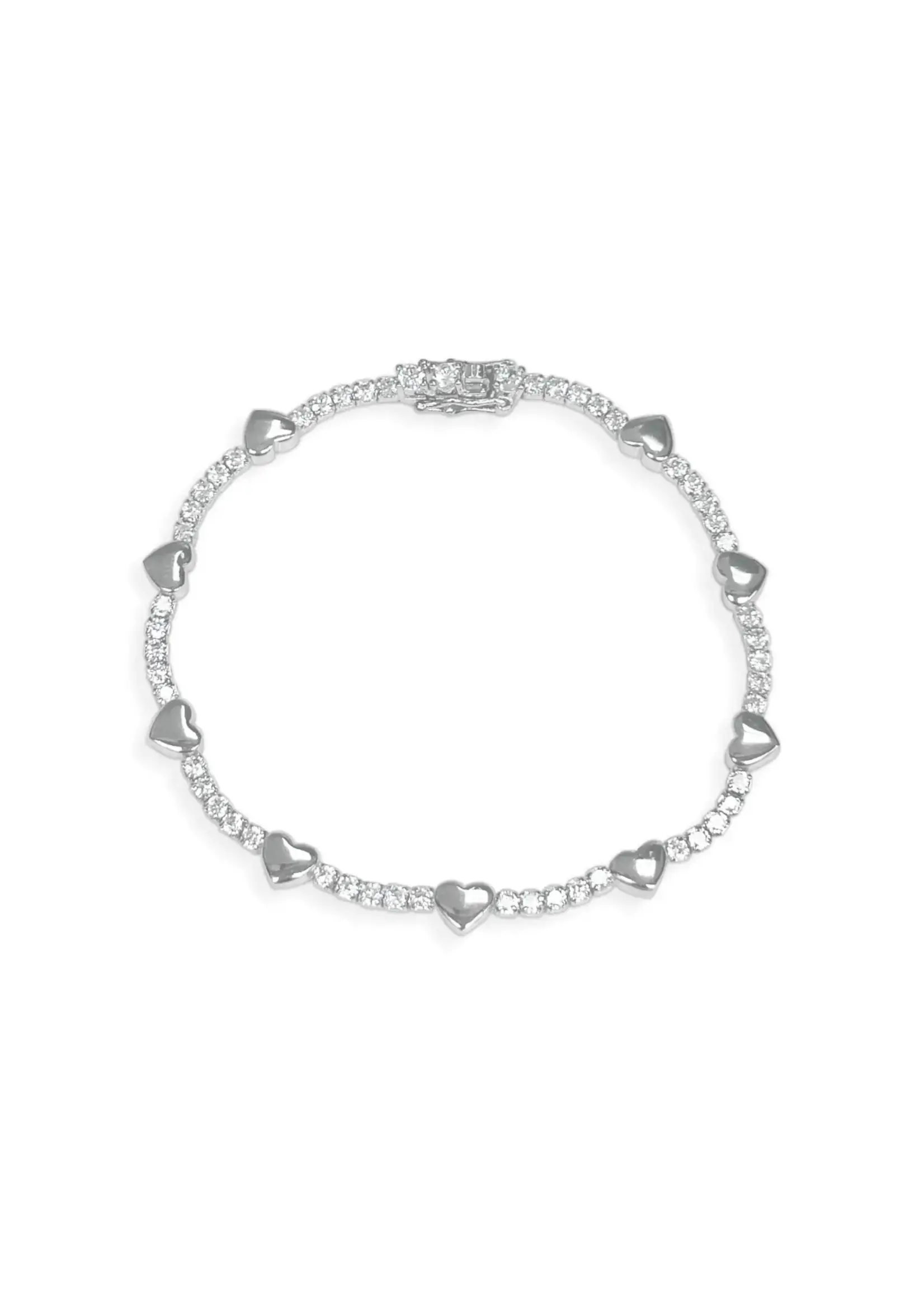 Stationed hearts on a 2mm tennis bracelet