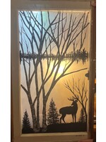 Diana Jenkins Hand Painted Vintage Window Buck w Birch 19” w x 32” L