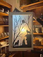 Diana Jenkins Hand Painted Vintage Window Wolves 20” w x 31” L