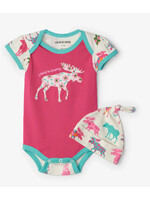 Hatley Patterned Moose Baby Bodysuit & Hat