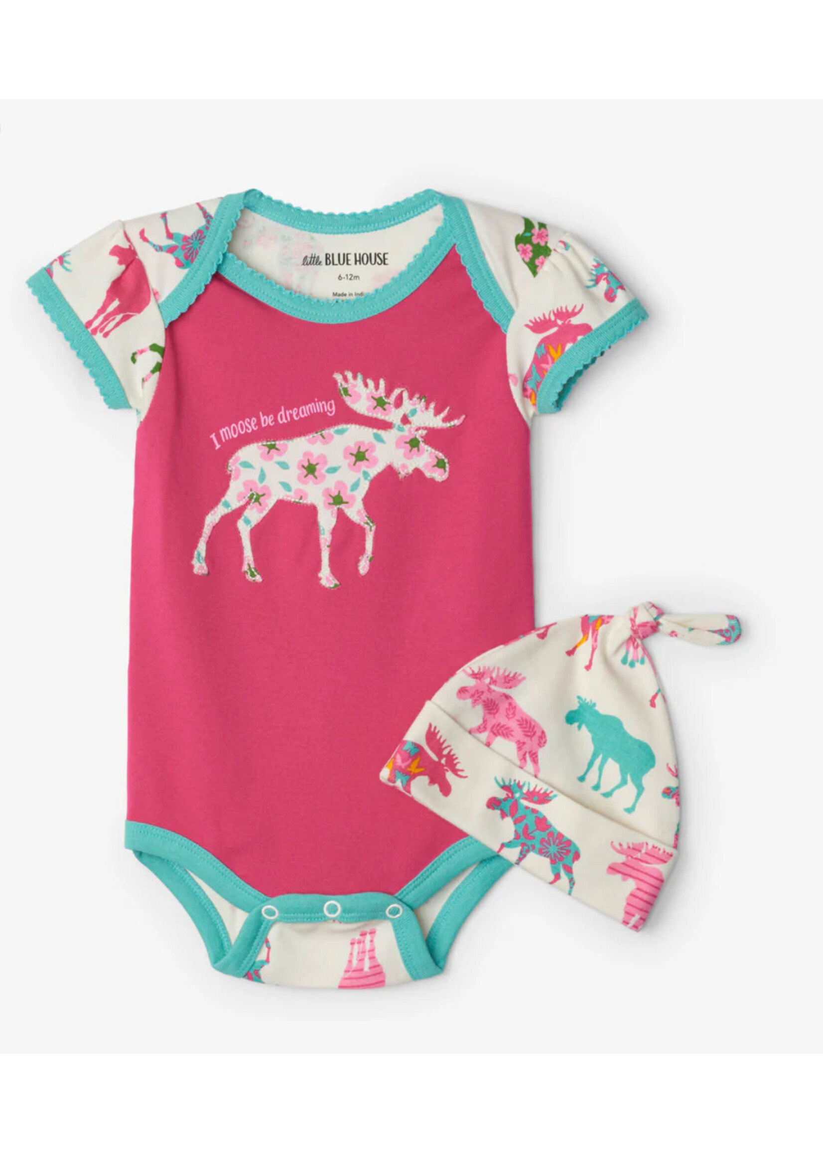 Hatley Patterned Moose Baby Bodysuit & Hat