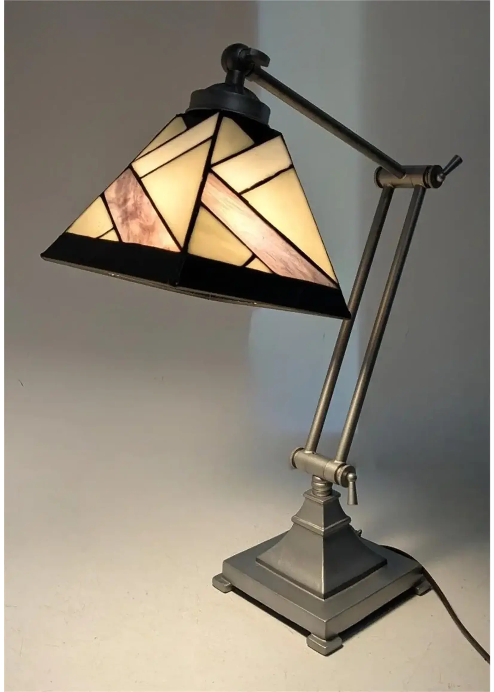 Articulated Desk Lamp with Stained Glass Shade