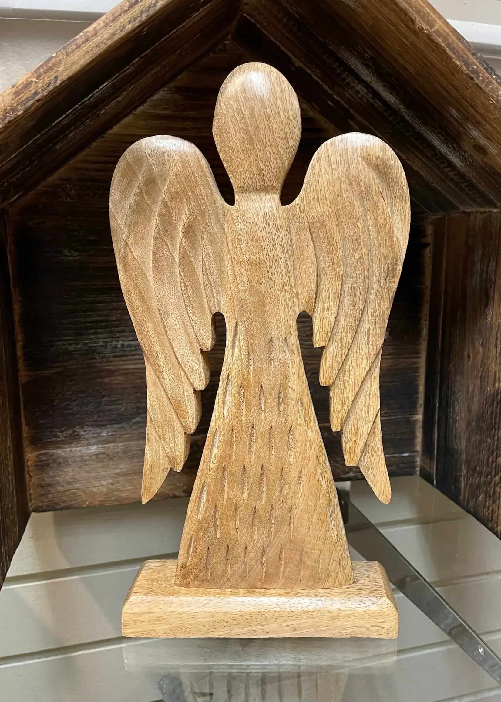 12"H X 6"L NATURAL MANGO WOOD ANGEL