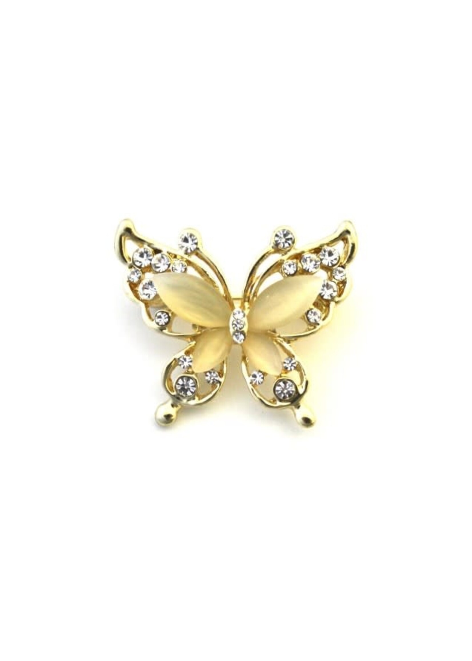 Yellow Cat's Eye Brooch with Clear Crystals