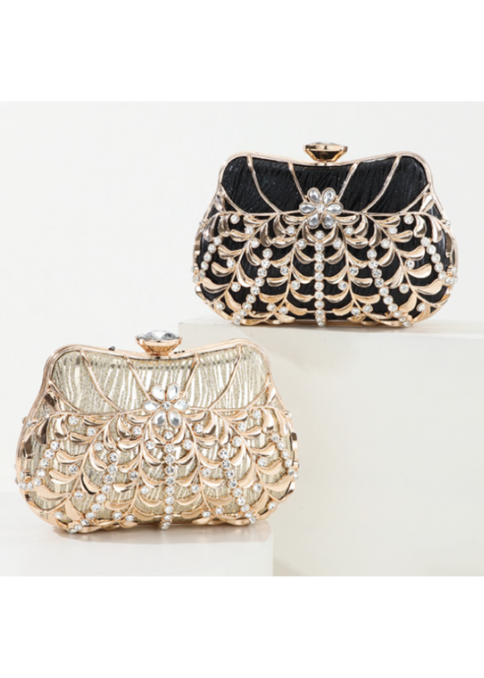 Gold Clutch with Clear Crystals